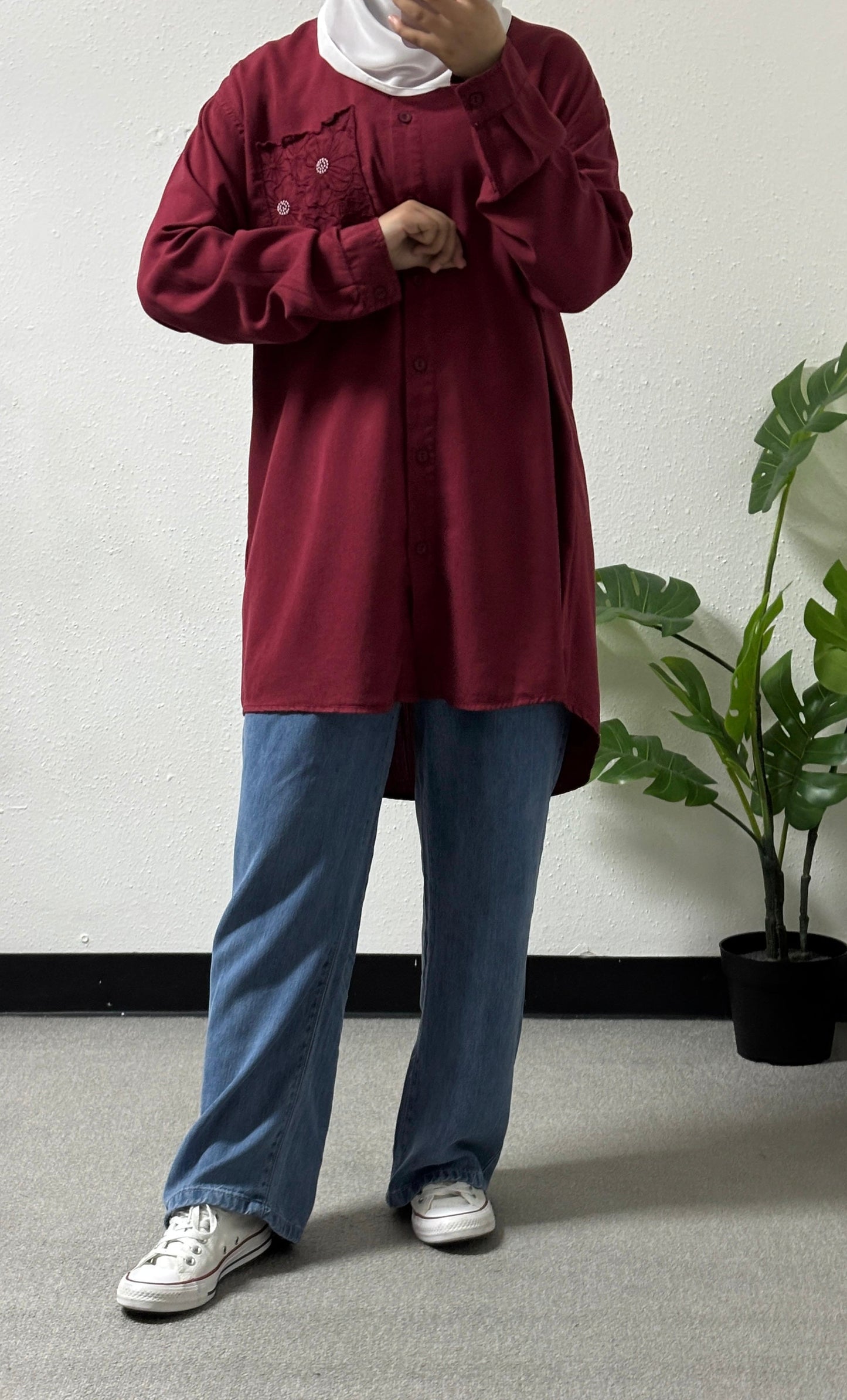 Embroidered floral pocket shirt