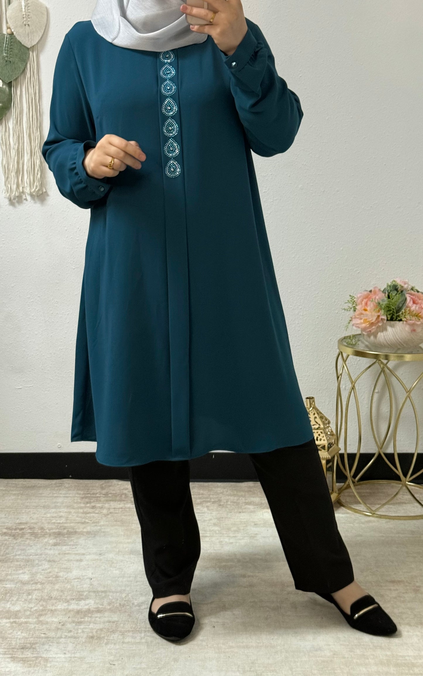 Beaded teardrop tunic shirt