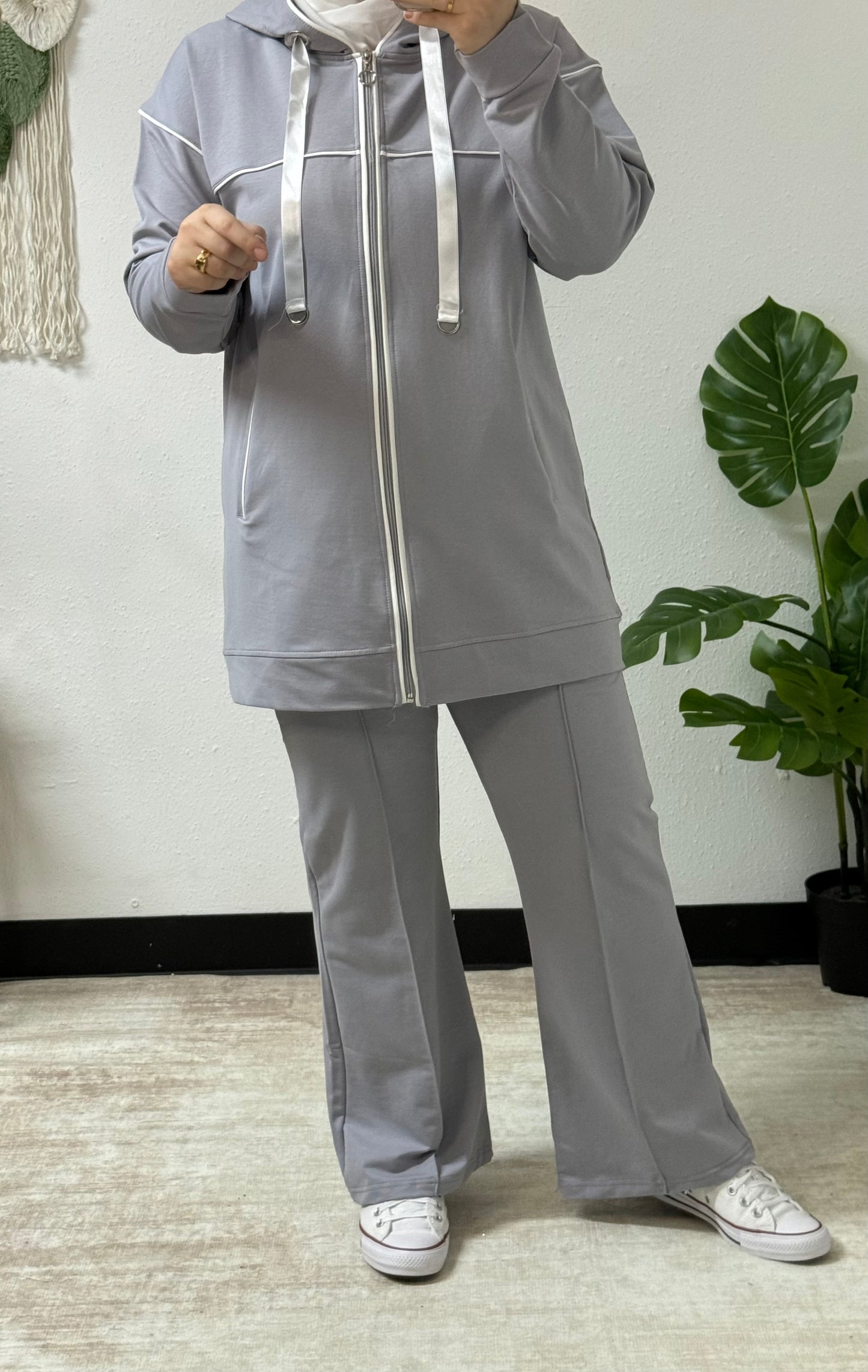 Stripped Zipper Sweat-Set