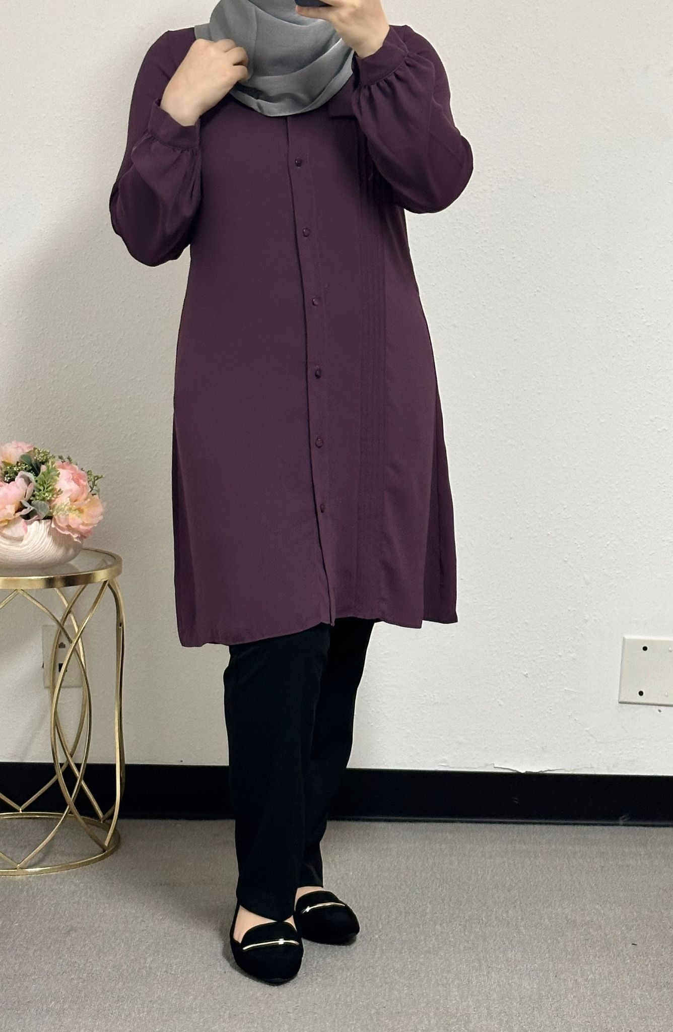Long blouse with front bucket