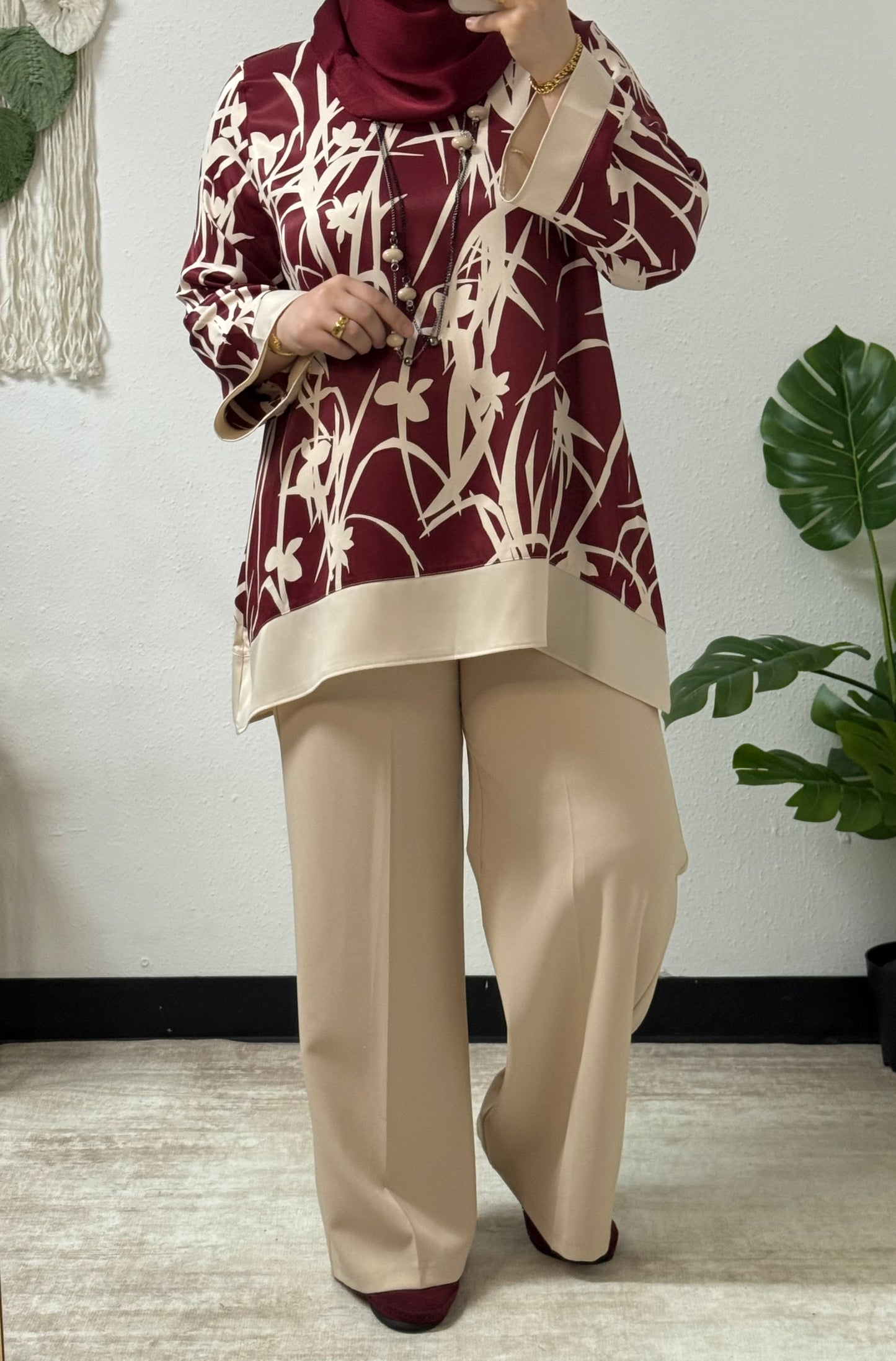 Beige Flower Print Shirt