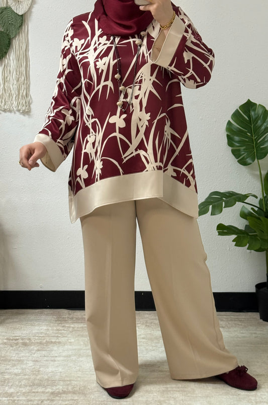Beige Flower Print Shirt