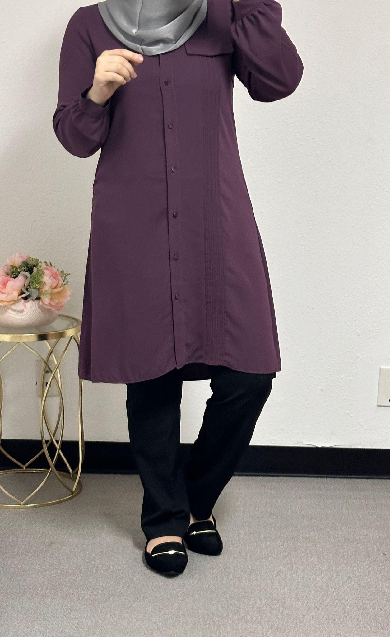 Long blouse with front bucket