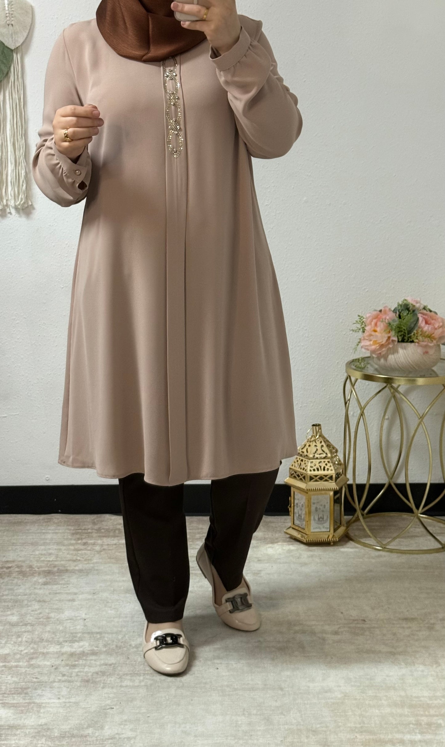 Beaded teardrop tunic shirt