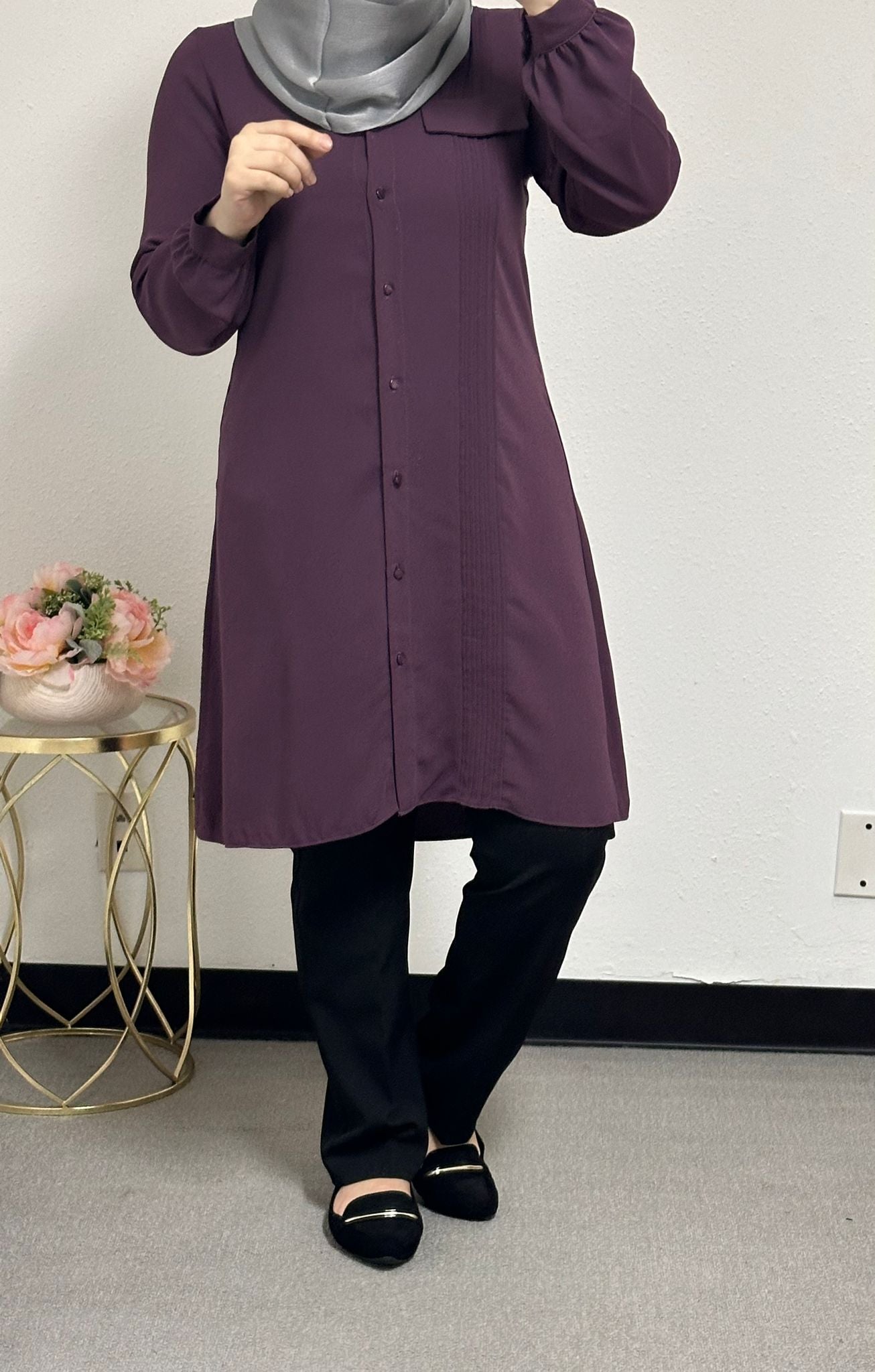 Long blouse with front bucket