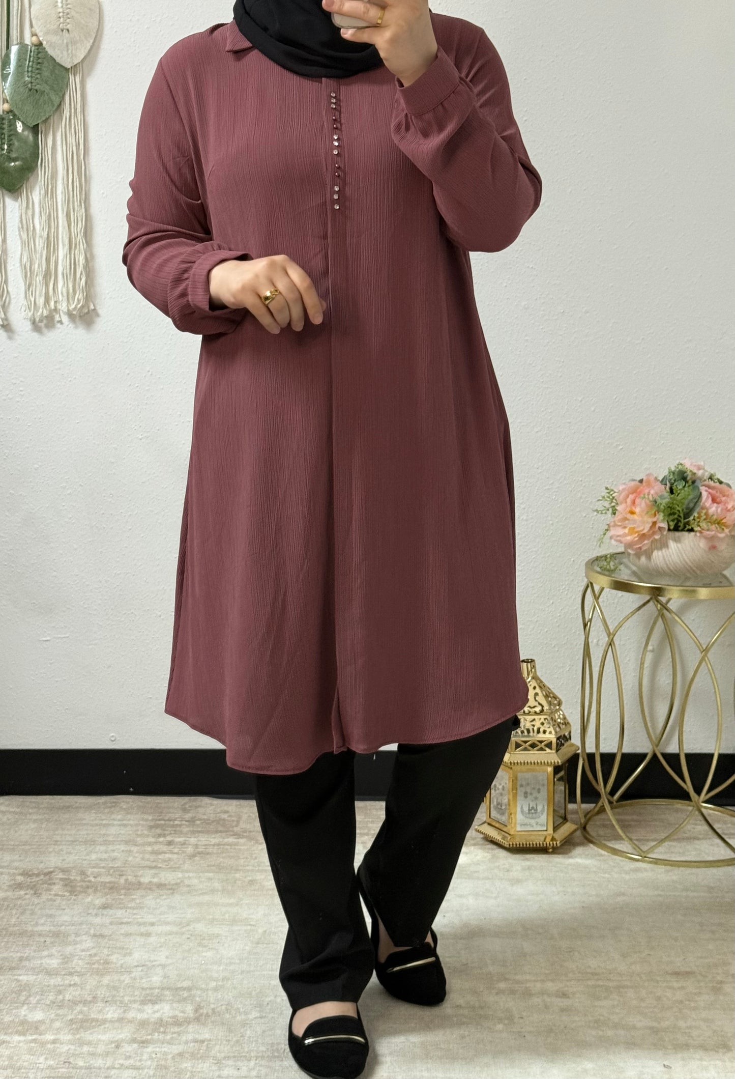 Collared Crinkle Long Shirt