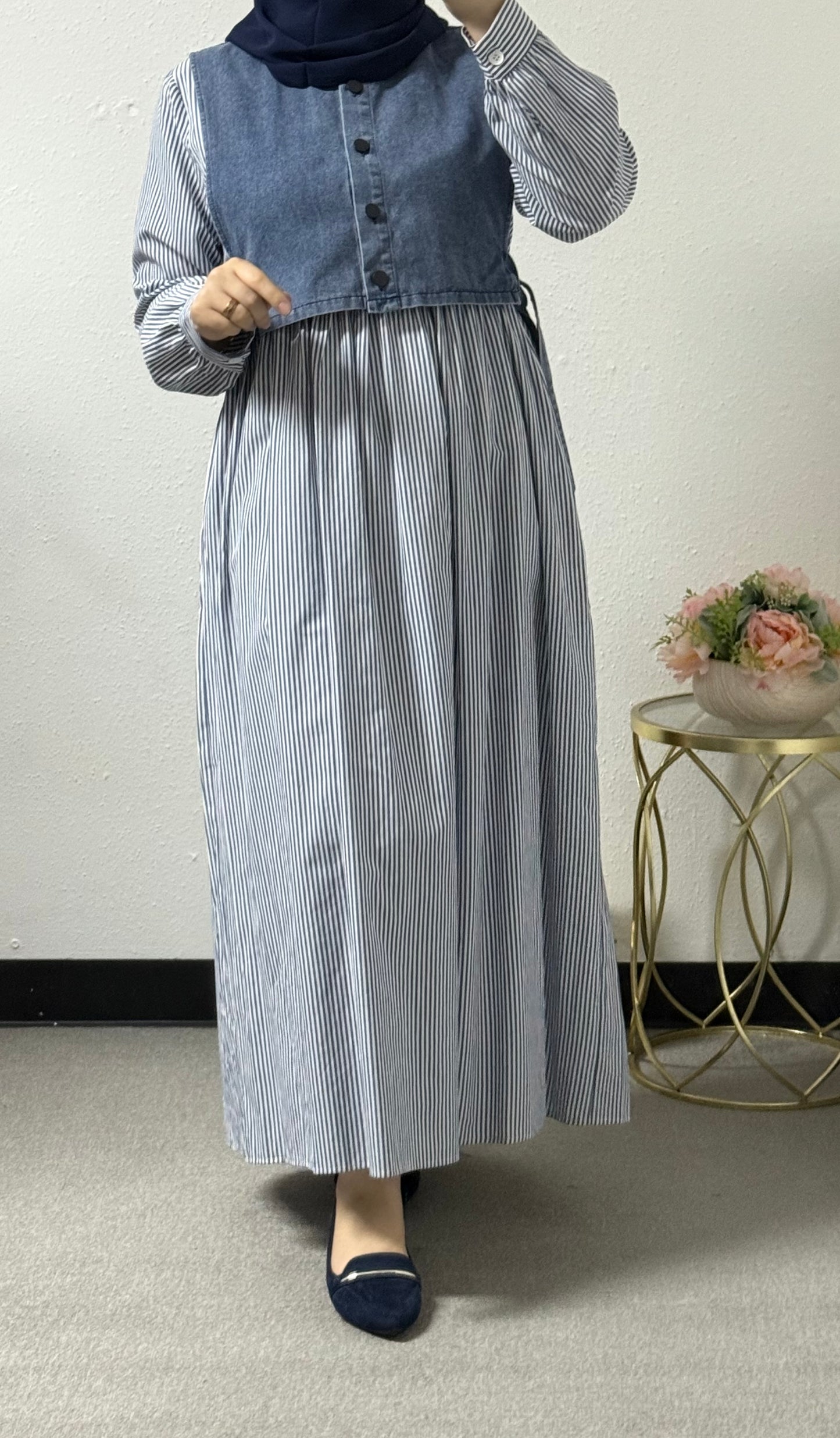 Dress with denim top