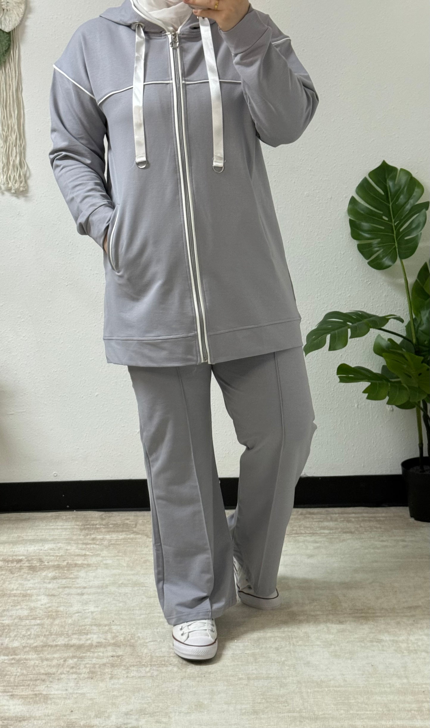 Stripped Zipper Sweat-Set