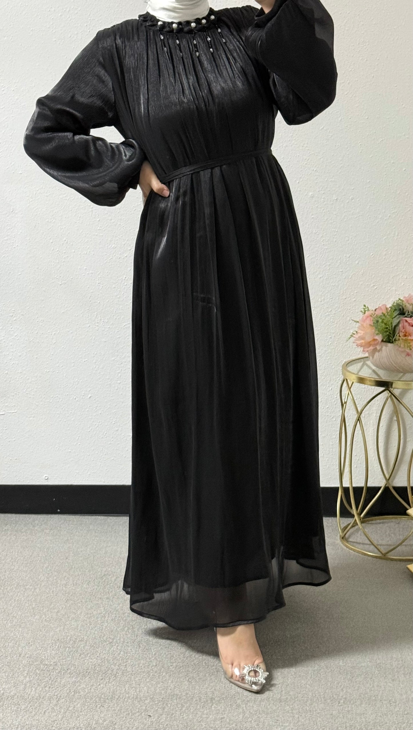 Eid Organza Dress with Pearls on the Neck