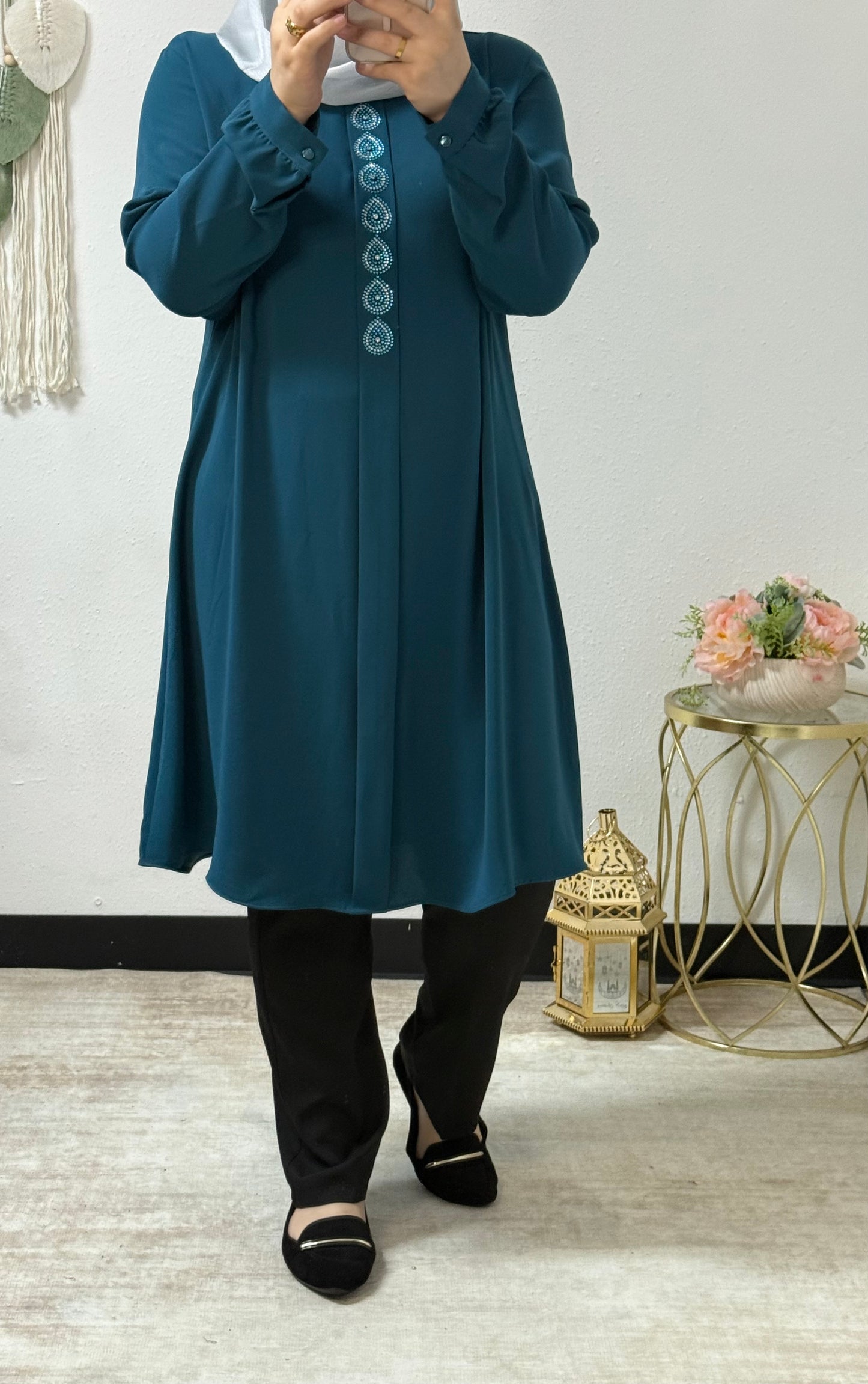 Beaded teardrop tunic shirt