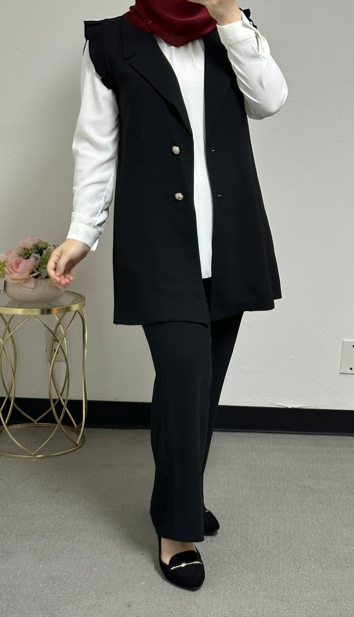 three pieces set with white shirt underneath