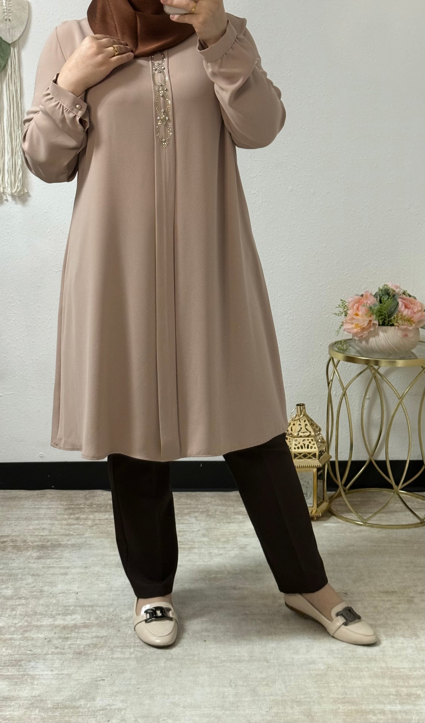 Beaded teardrop tunic shirt
