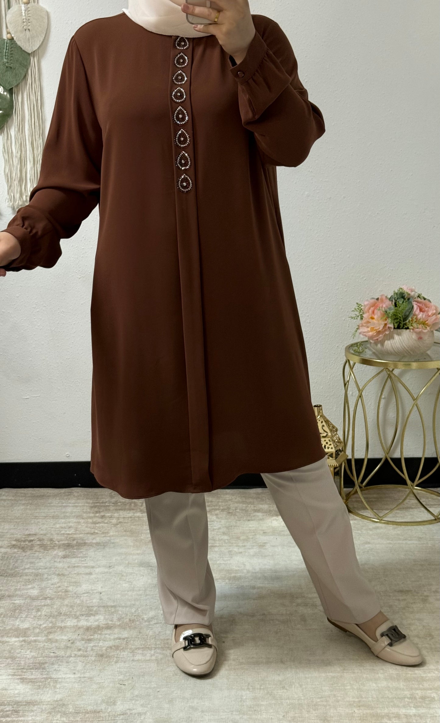 Beaded teardrop tunic shirt