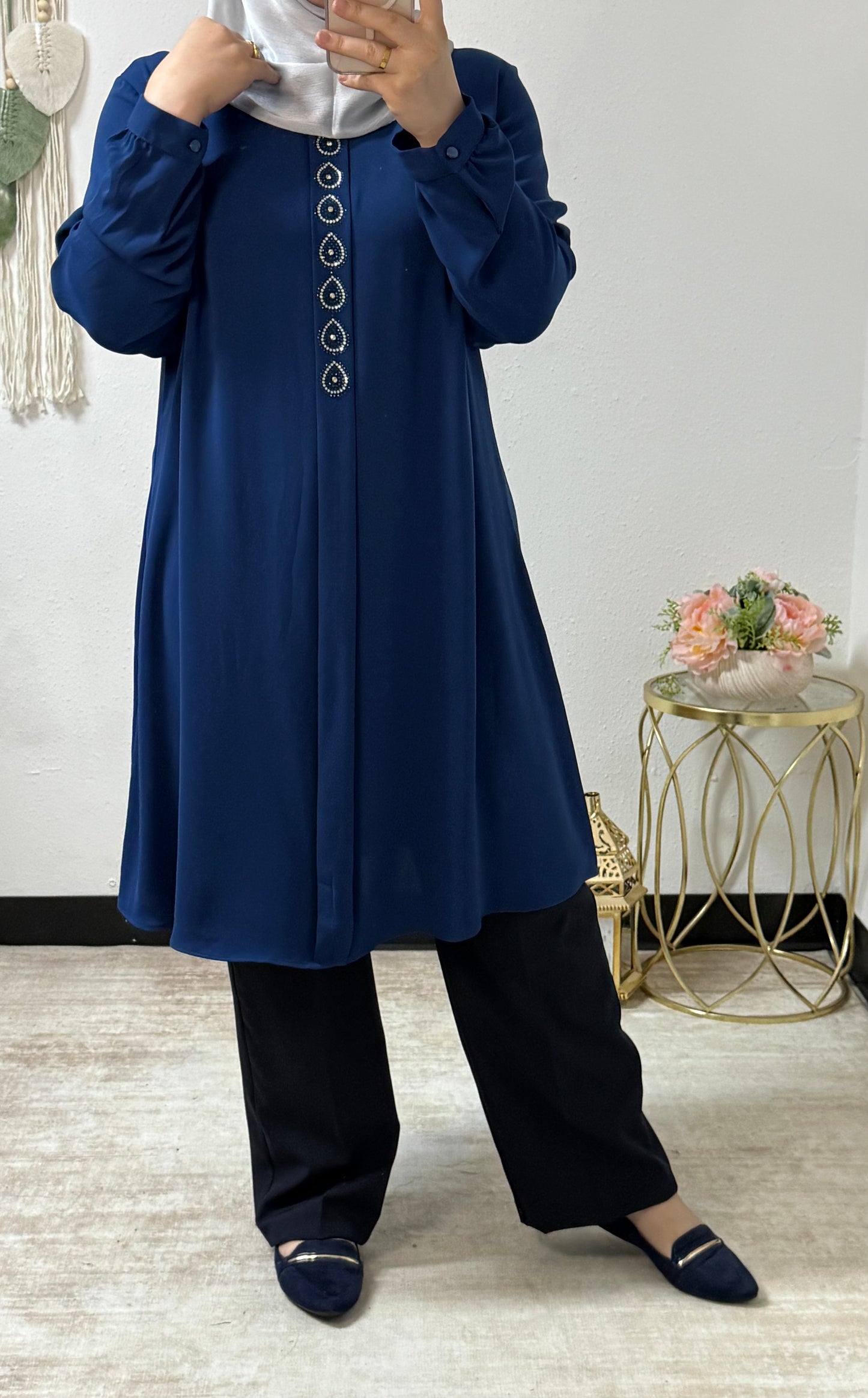 Beaded teardrop tunic shirt