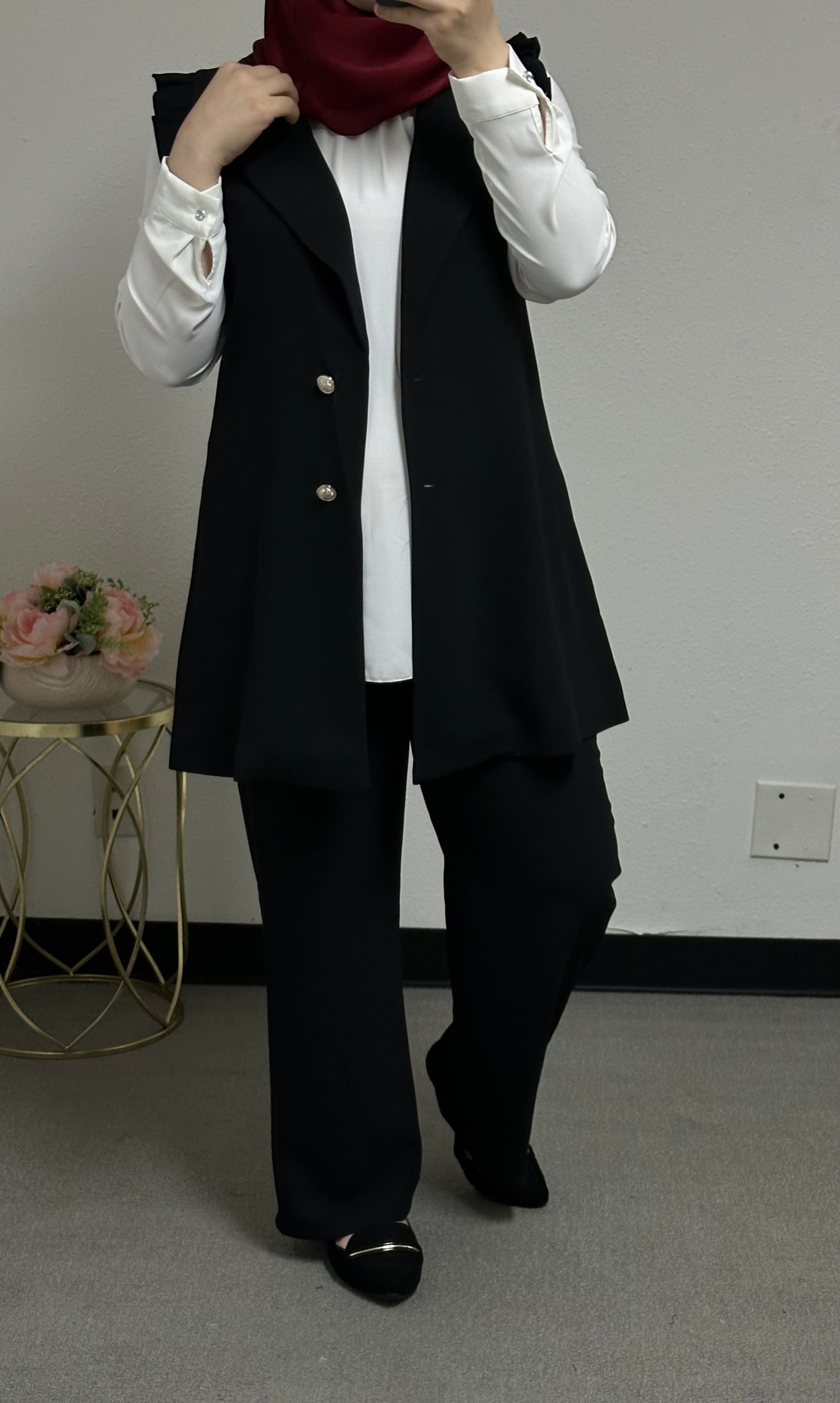 three pieces set with white shirt underneath
