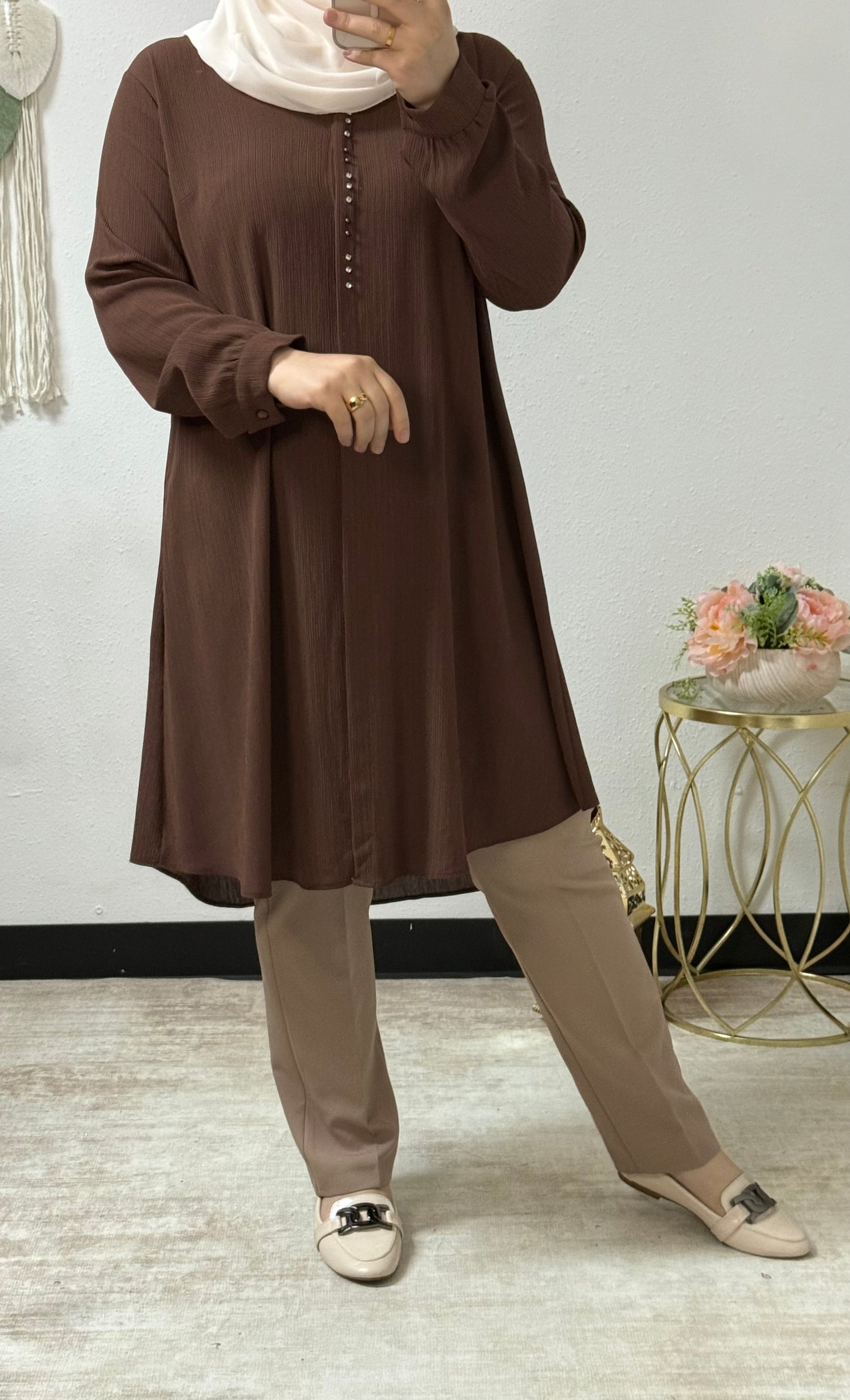 Collared Crinkle Long Shirt