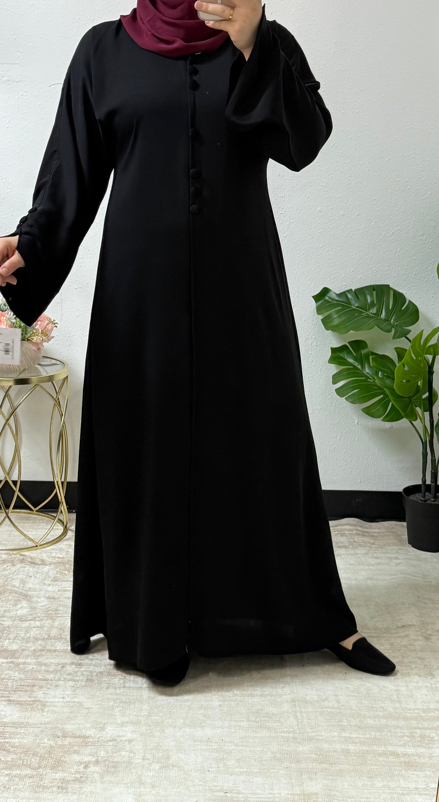 Simple Black Button Abaya