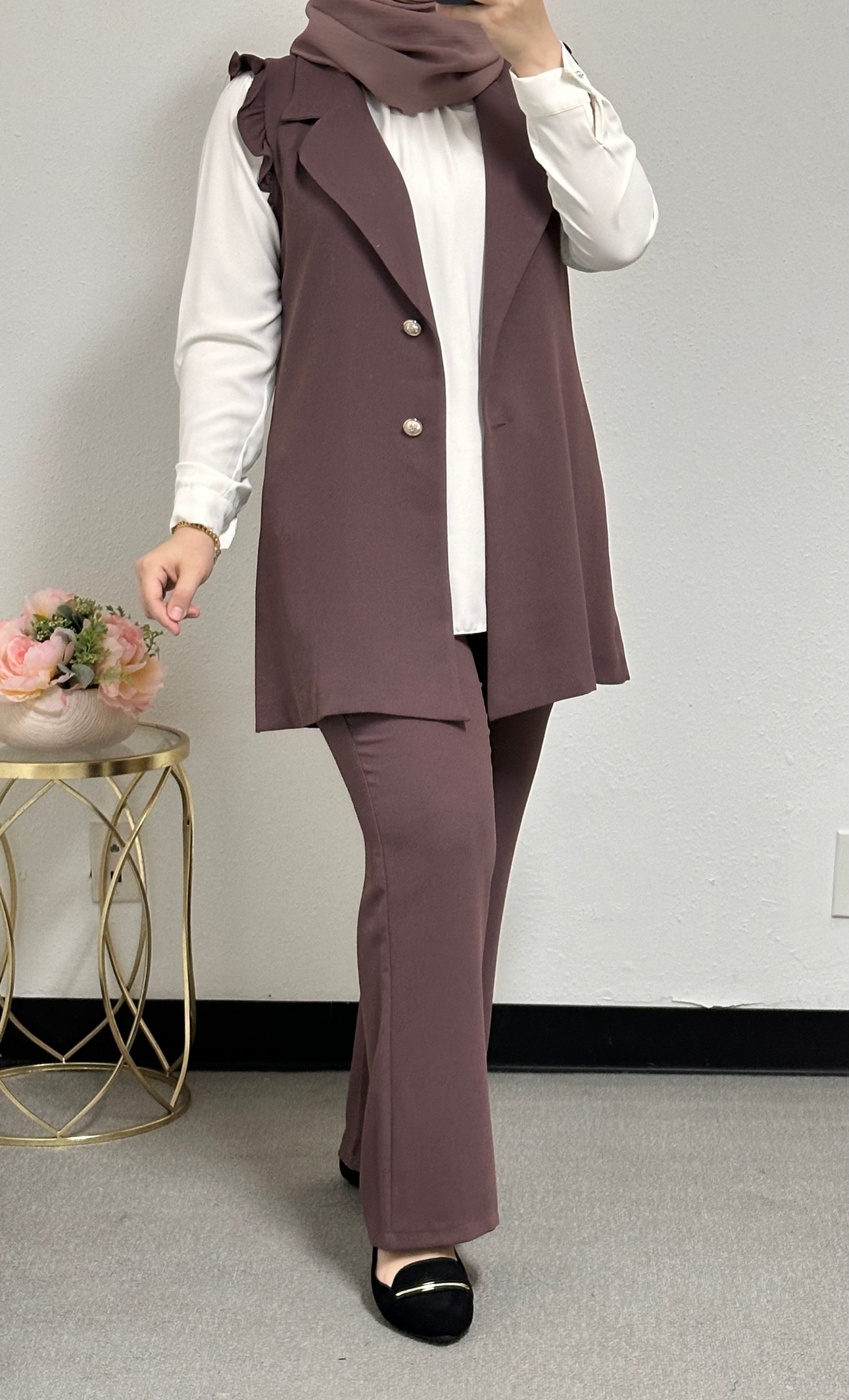 three pieces set with white shirt underneath