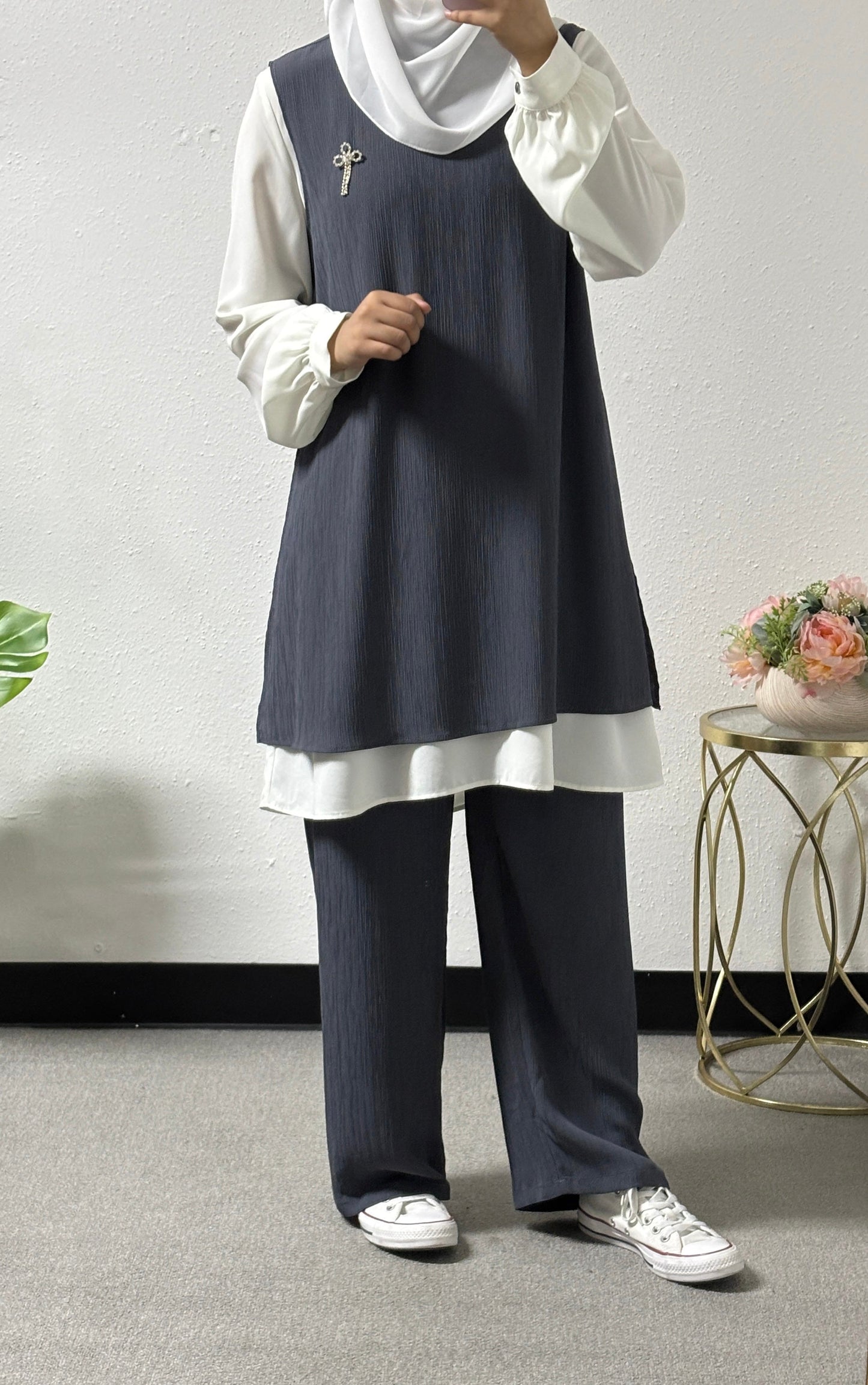 Three-pieces crinkle detail set