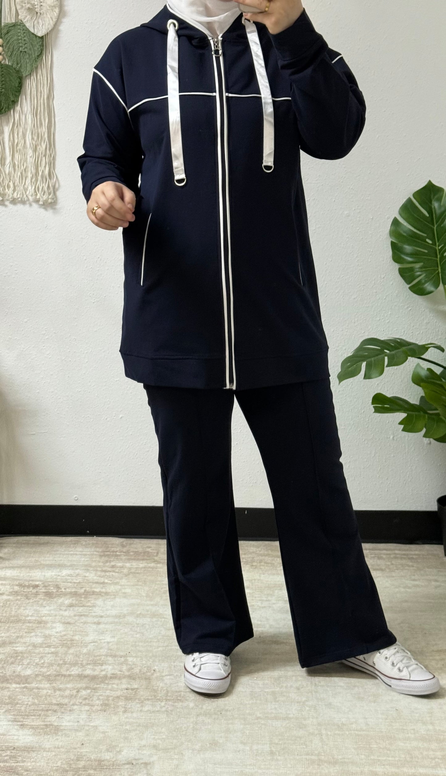 Stripped Zipper Sweat-Set