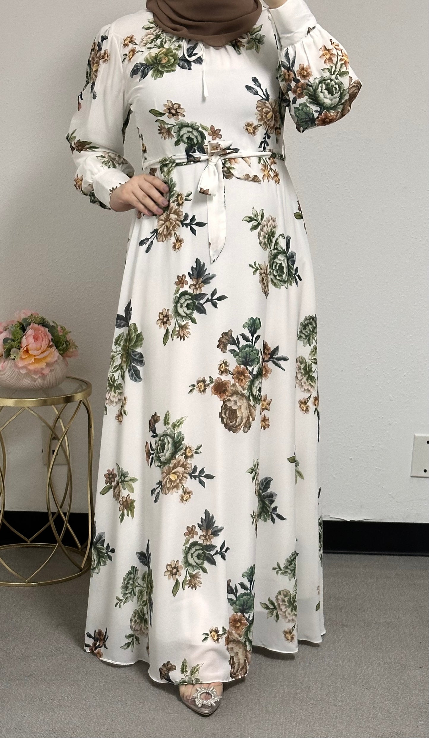 Floral dress with a belt