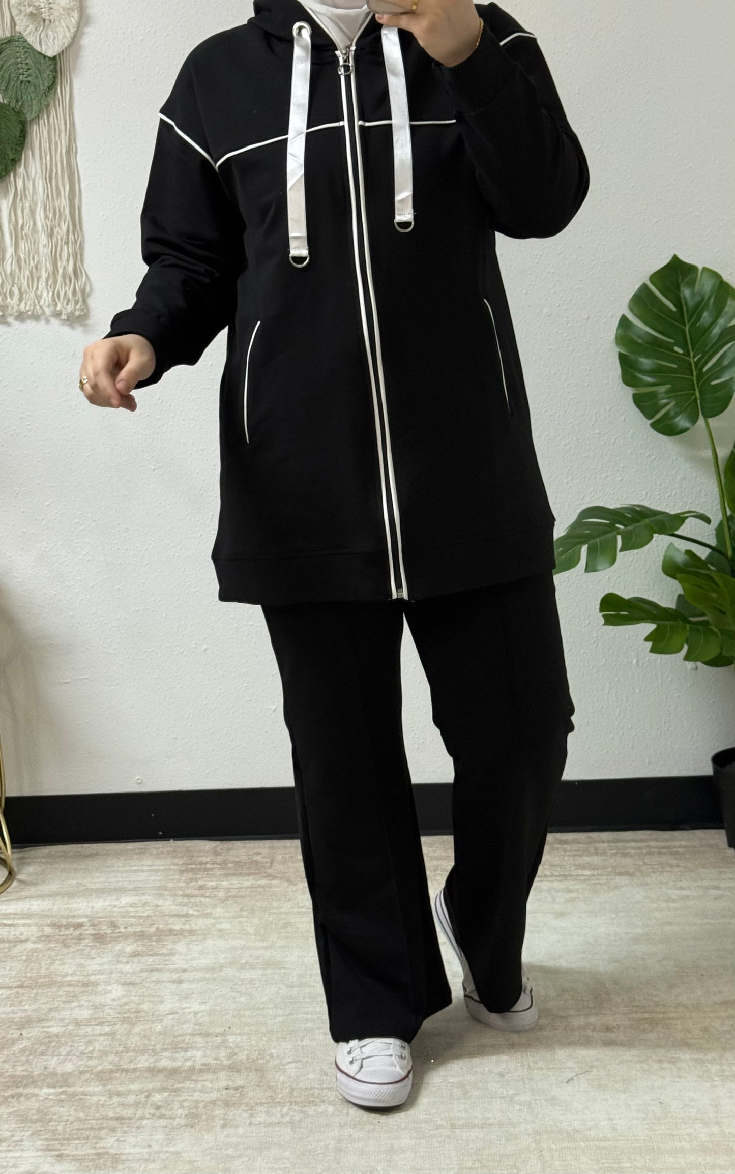 Stripped Zipper Sweat-Set