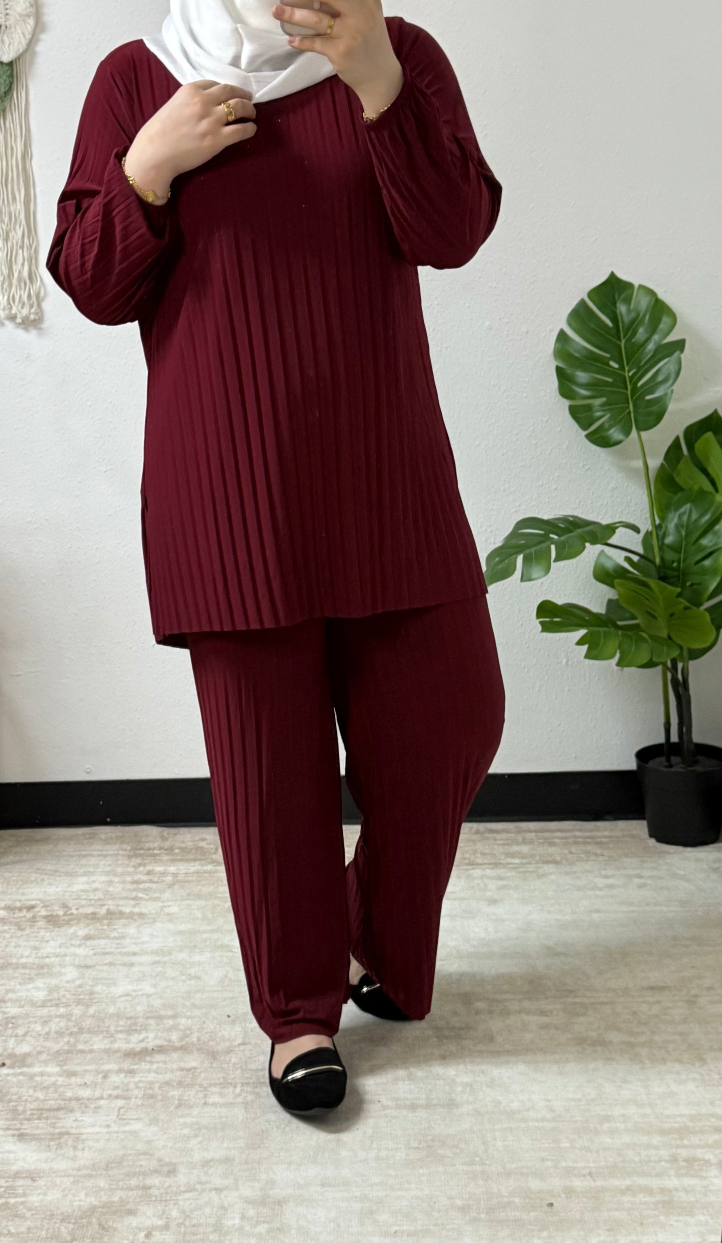 Two-Piece free size pleated Lycra set