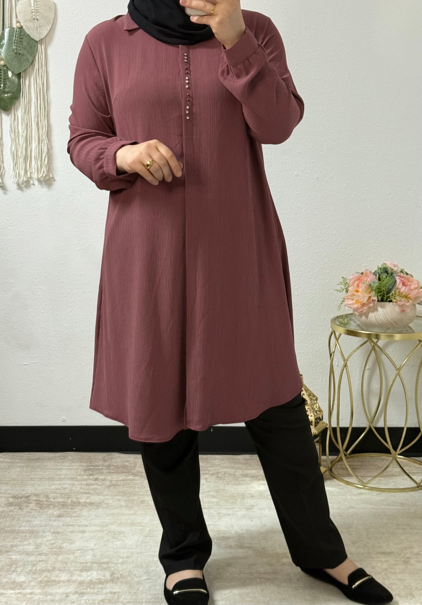 Collared Crinkle Long Shirt