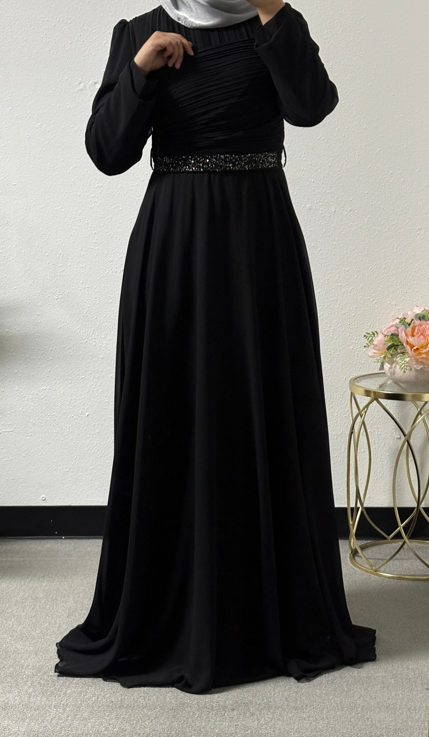 Modern dress with detailed belt