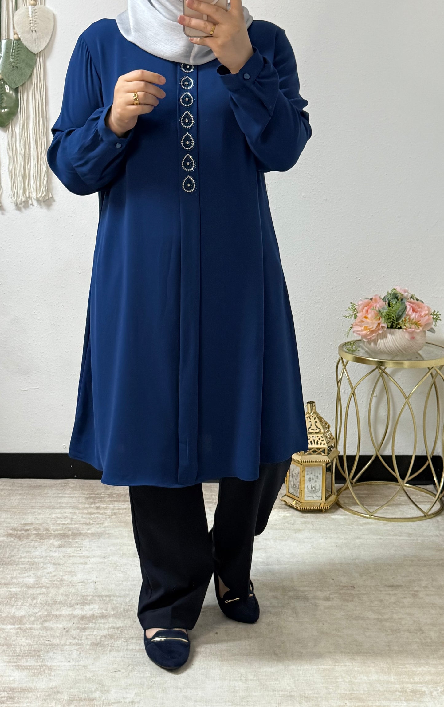 Beaded teardrop tunic shirt