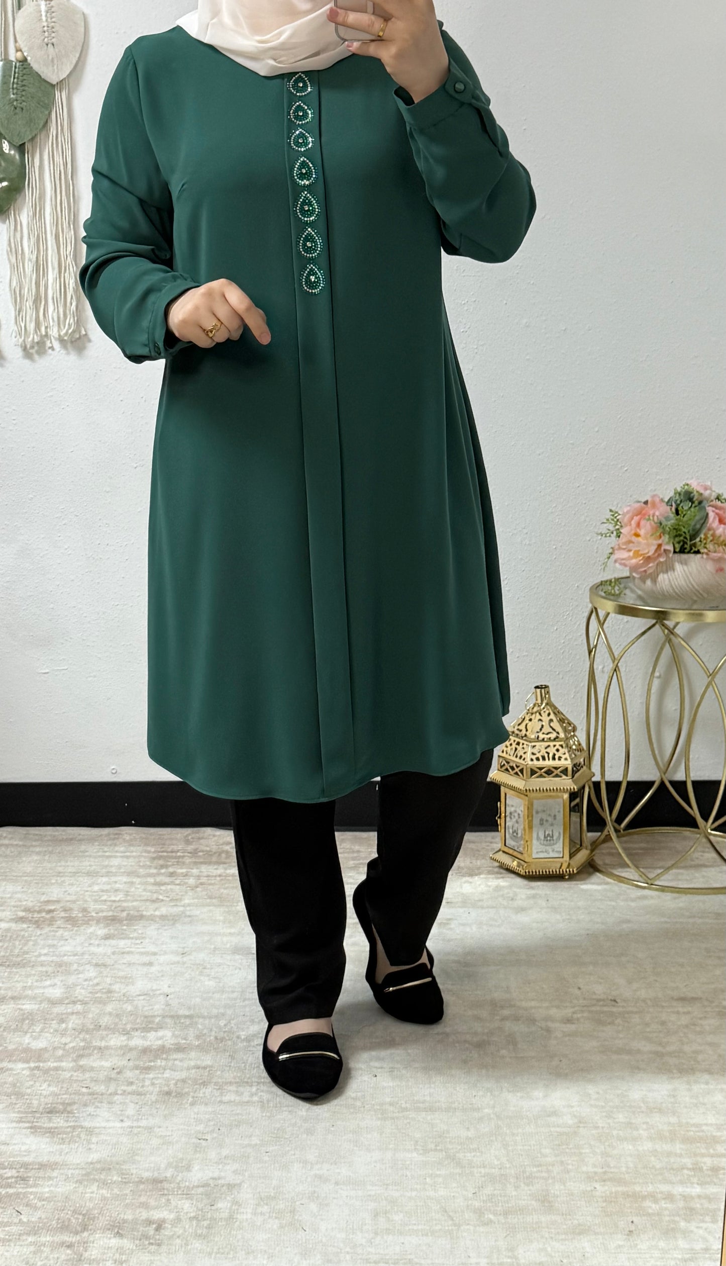 Beaded teardrop tunic shirt