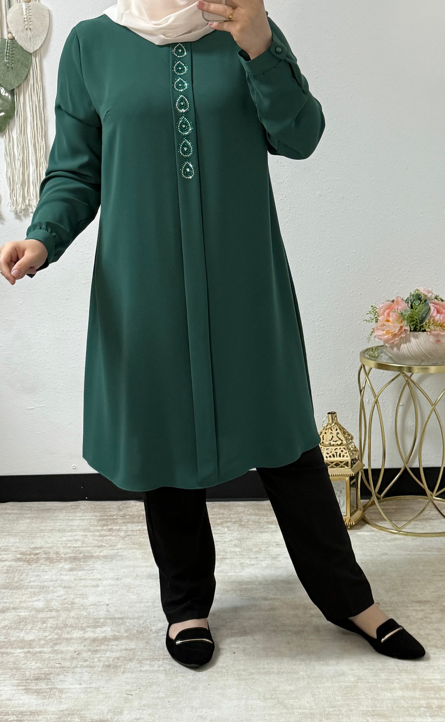 Beaded teardrop tunic shirt