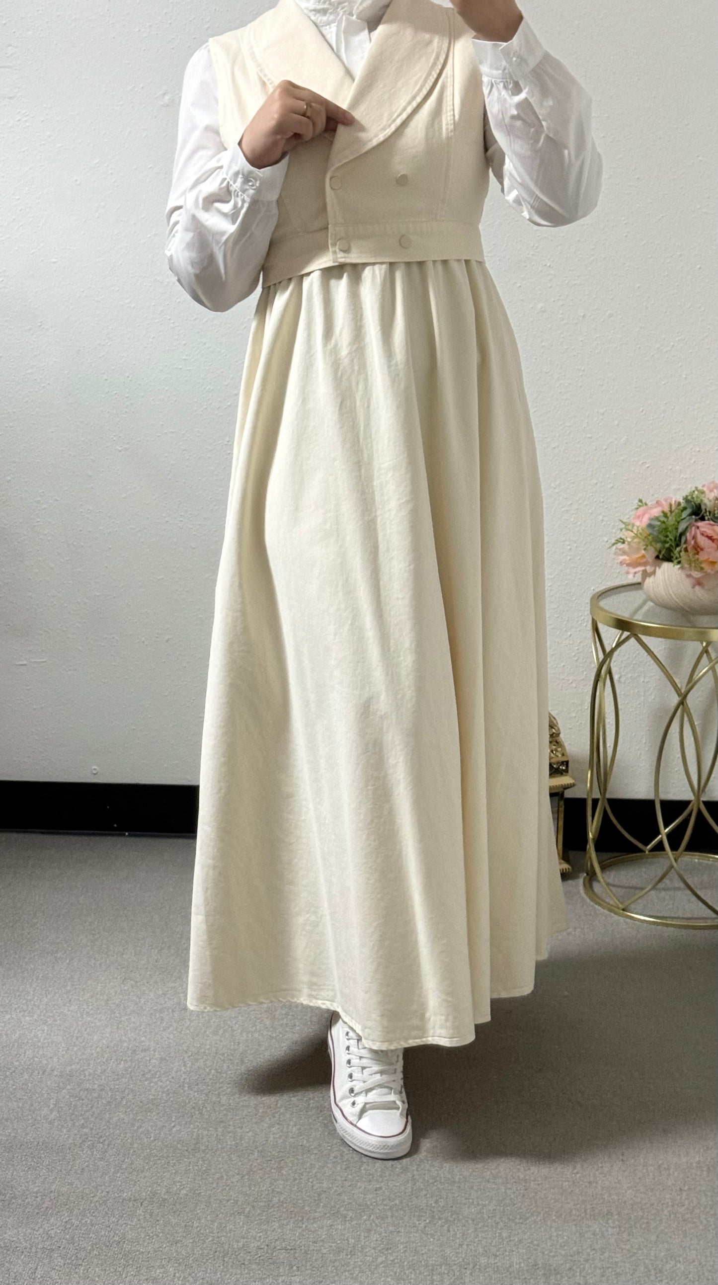 Linen Dress with Attached Shirt and Separate Vest