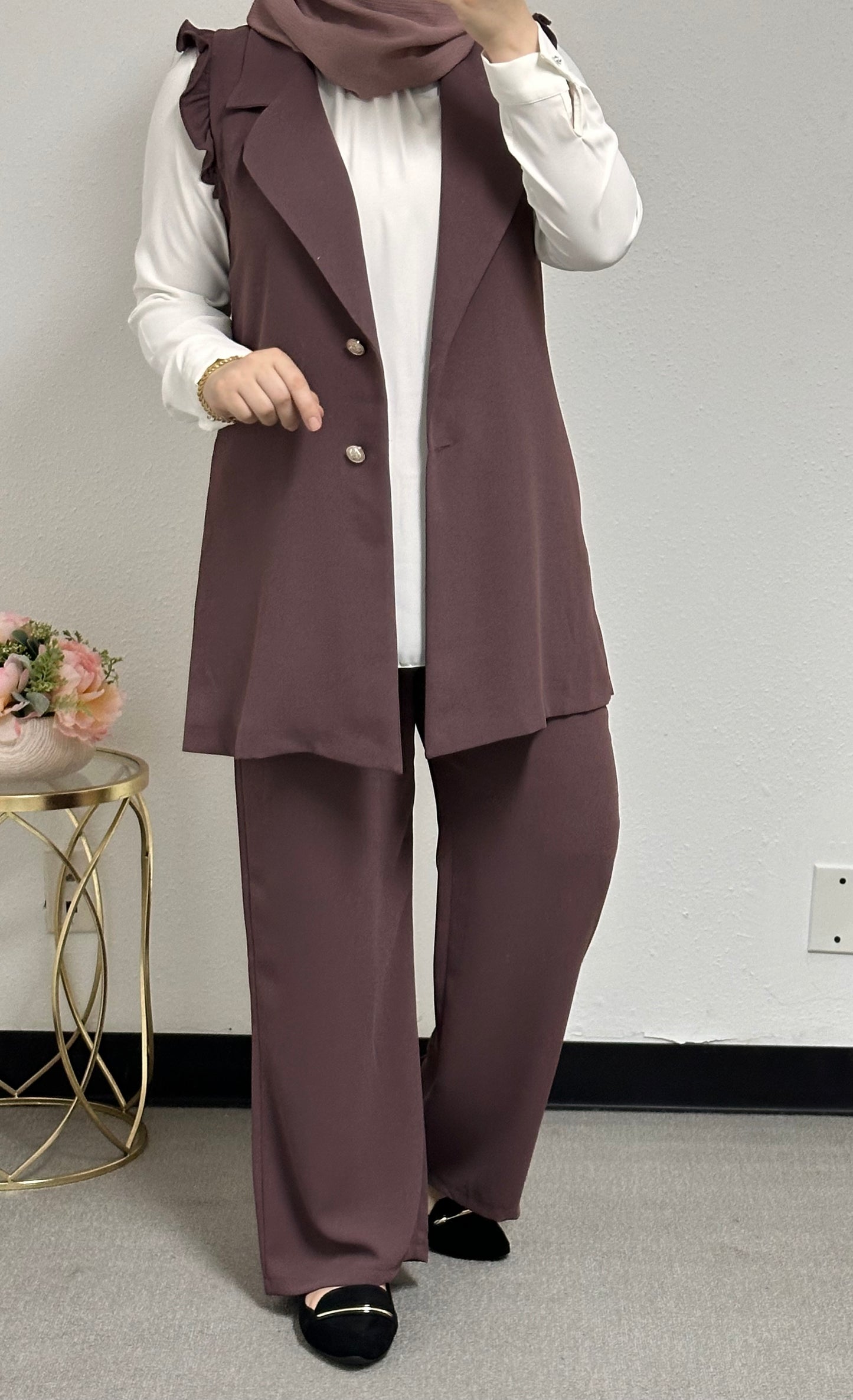 three pieces set with white shirt underneath