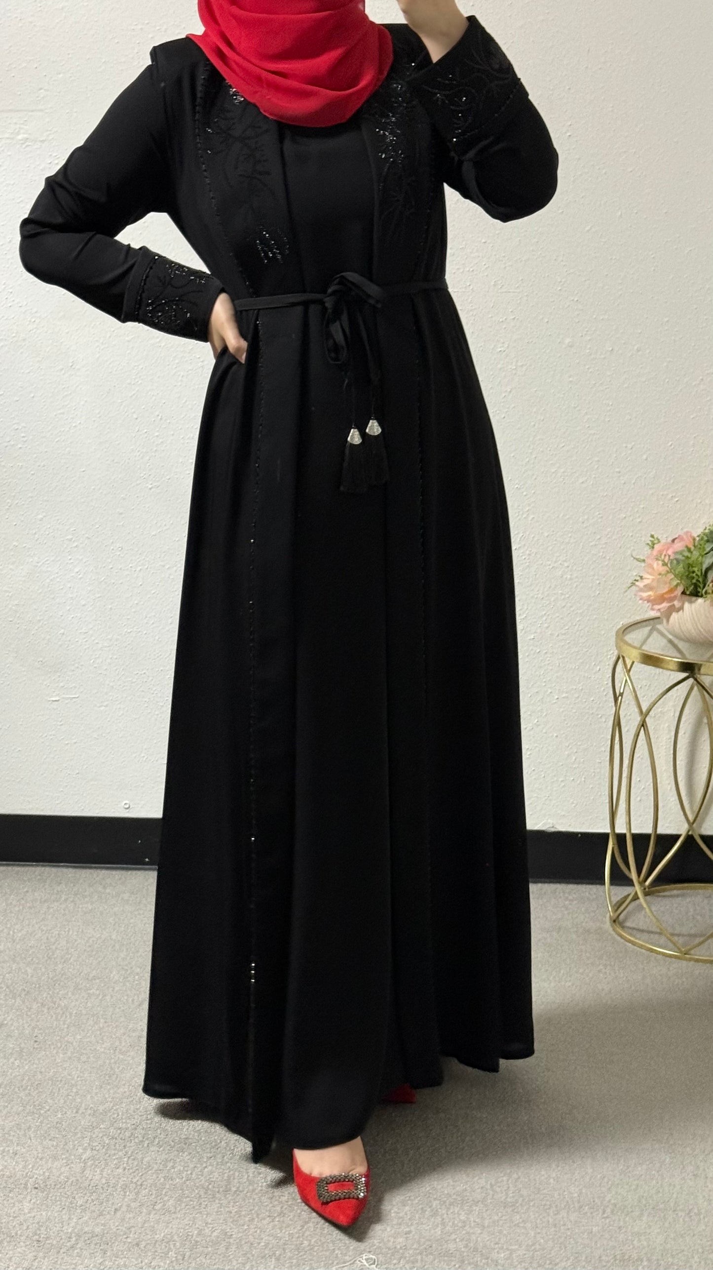 2-piece intricate beads abaya set