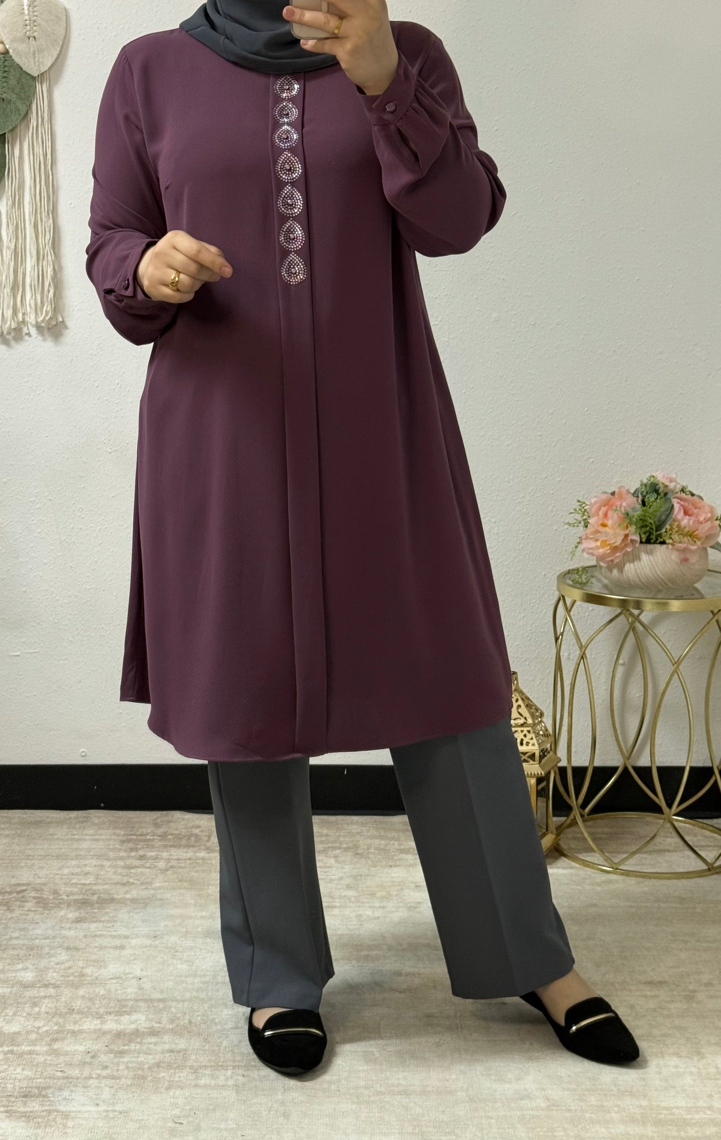 Beaded teardrop tunic shirt