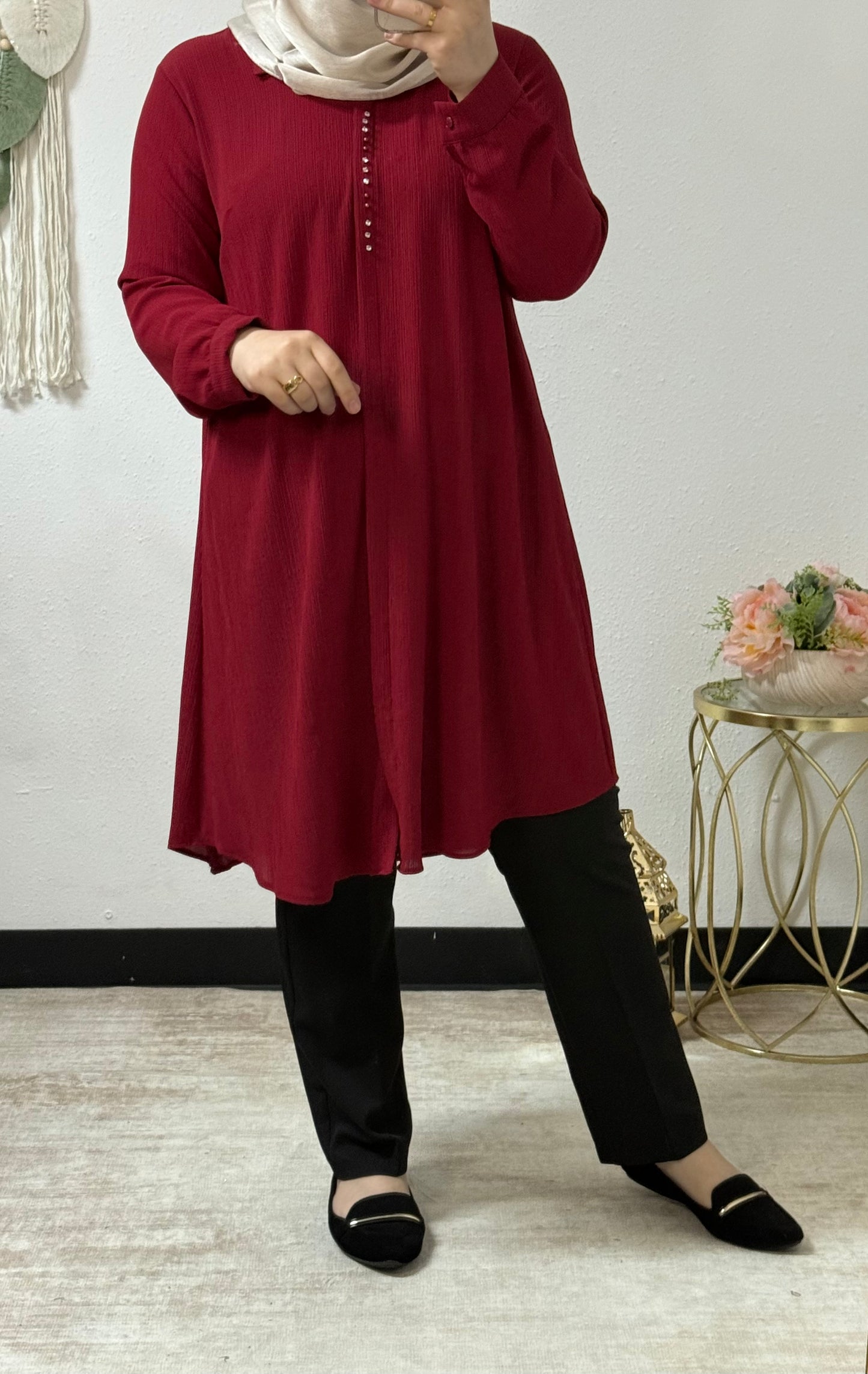 Collared Crinkle Long Shirt