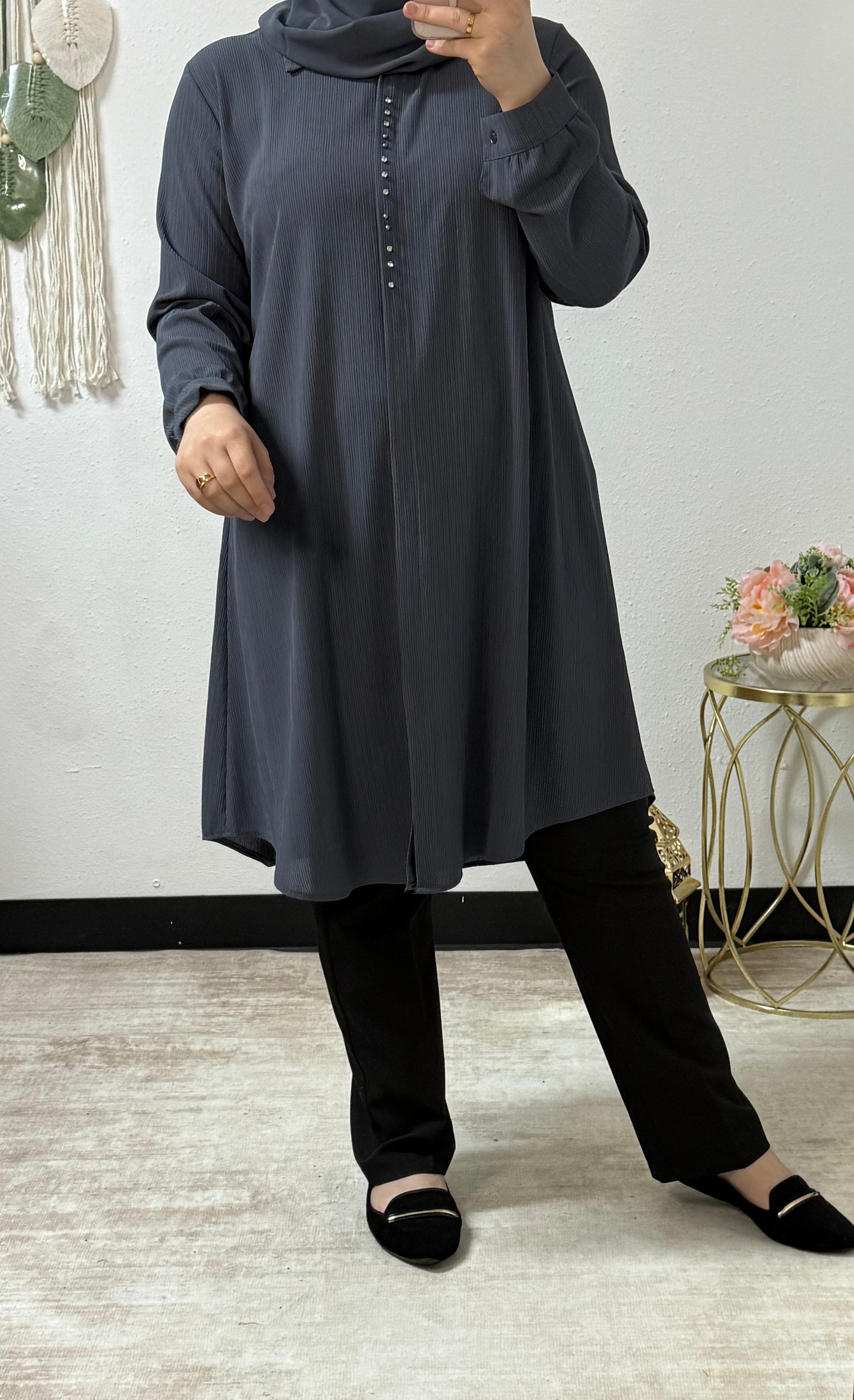 Collared Crinkle Long Shirt