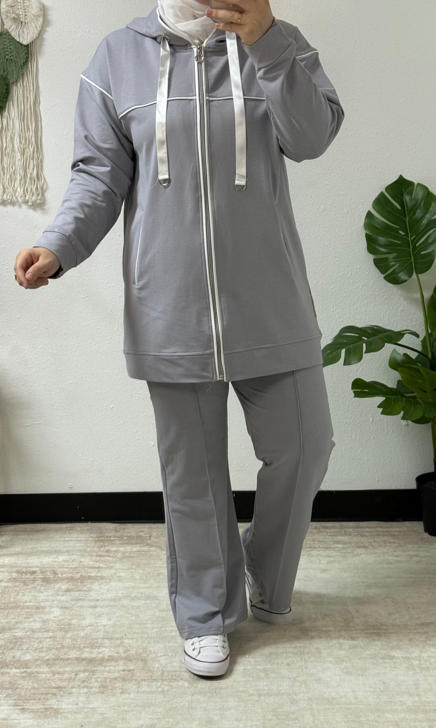 Stripped Zipper Sweat-Set