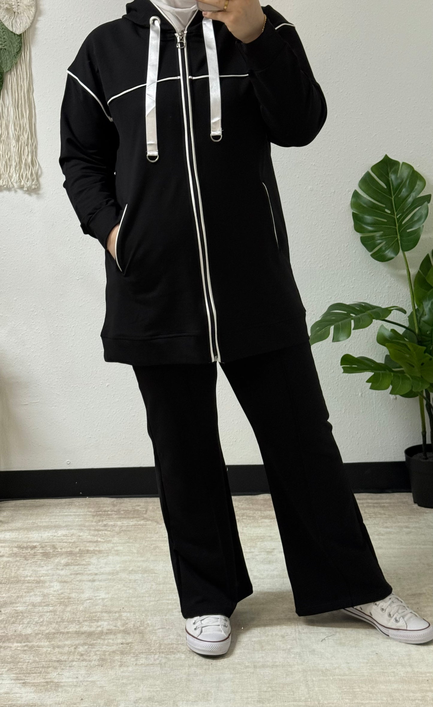 Stripped Zipper Sweat-Set