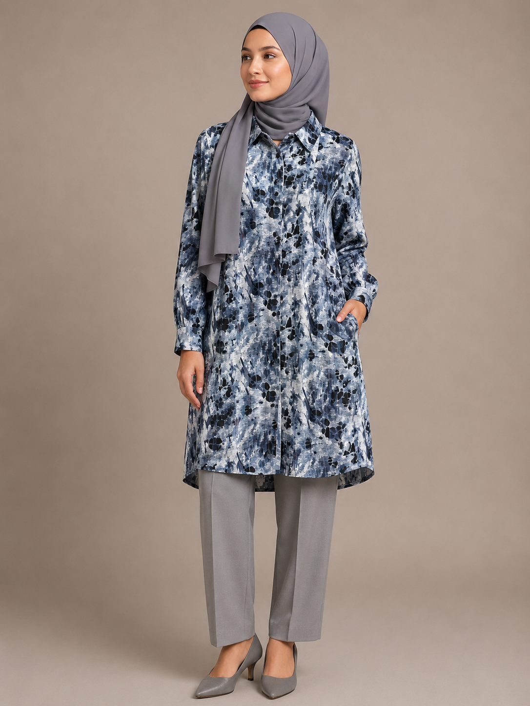 Linen Print Simple Shirt
