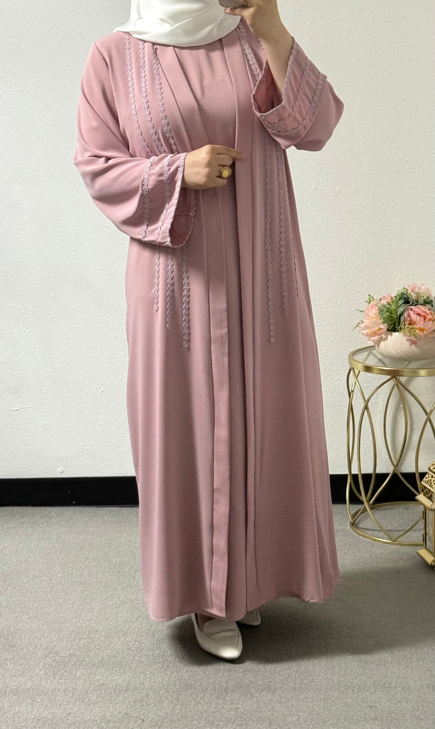 Two piece flower lace abaya