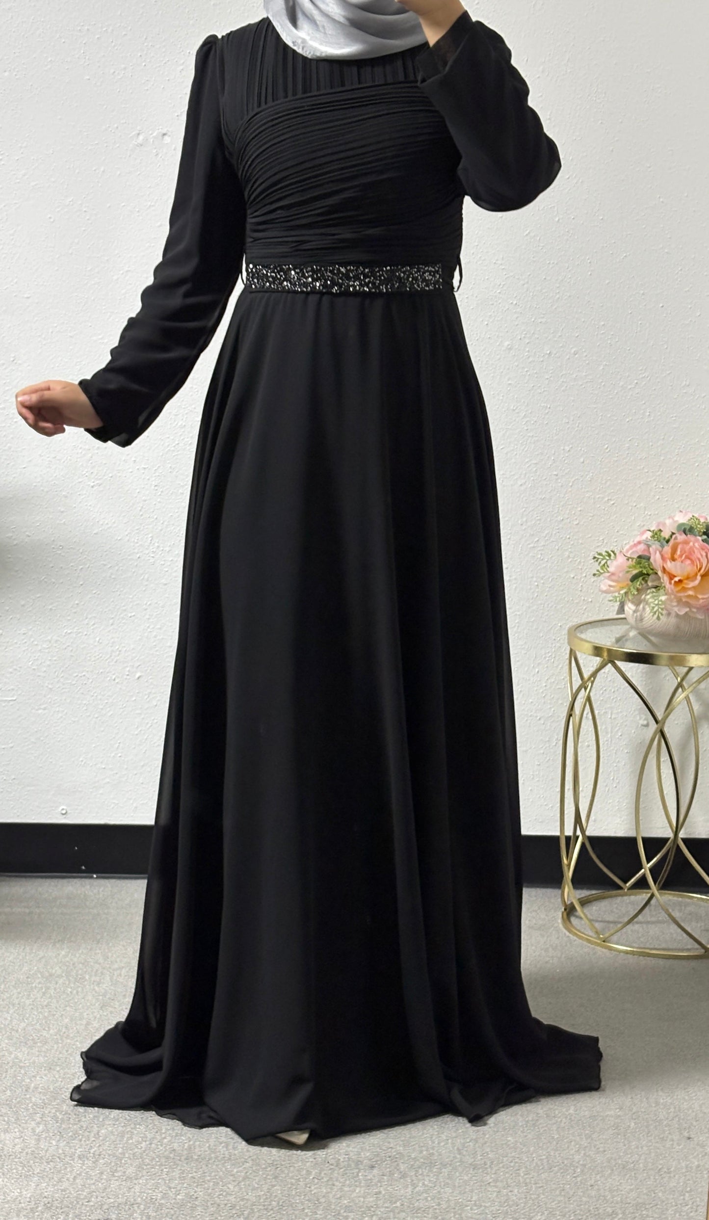 Modern dress with detailed belt
