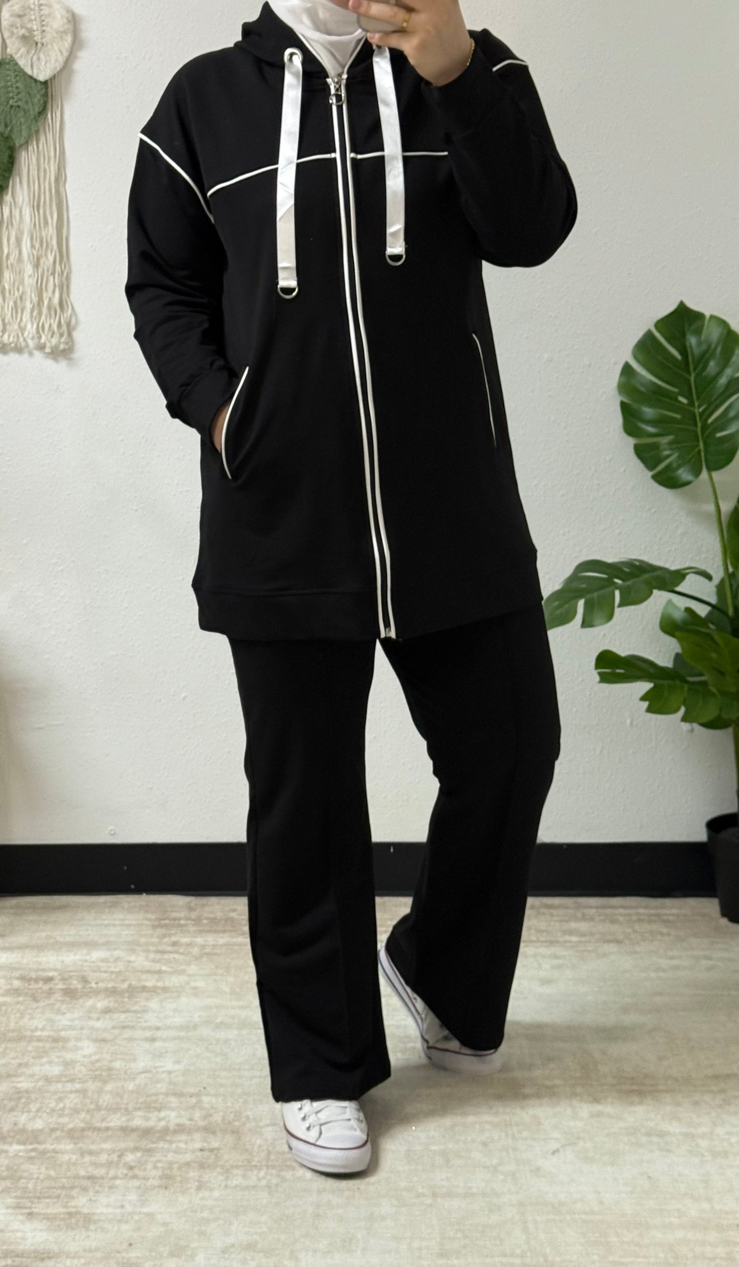 Stripped Zipper Sweat-Set
