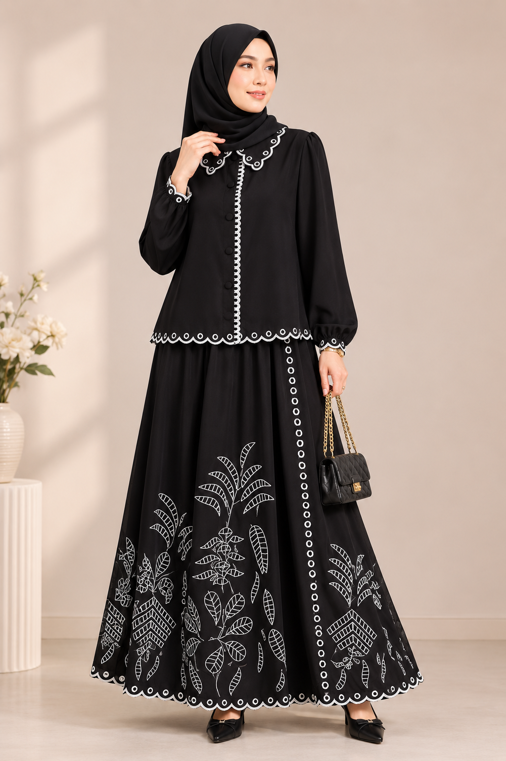 Circle Embroidered Lace Skirt Set
