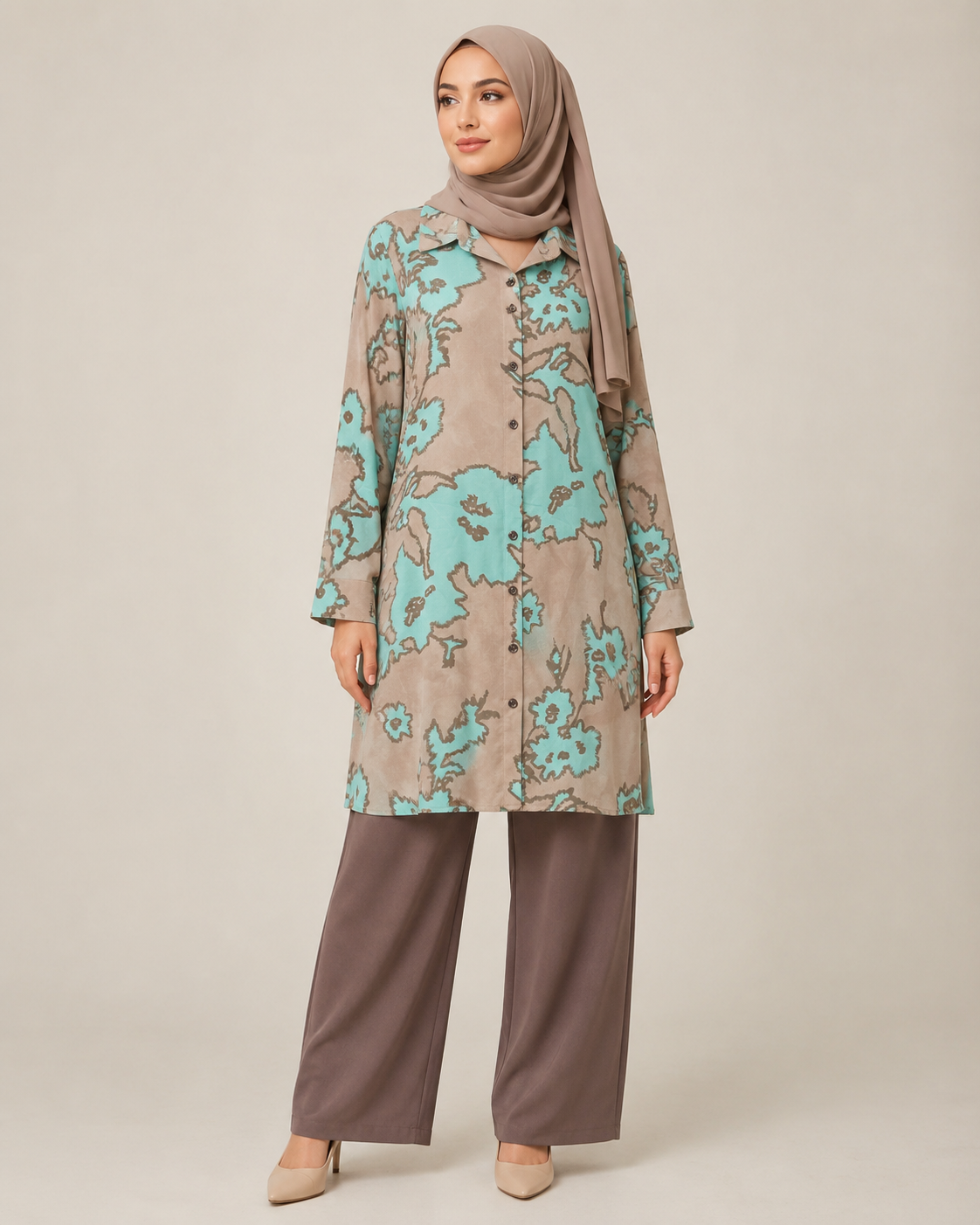 Collared Floral Printed Set