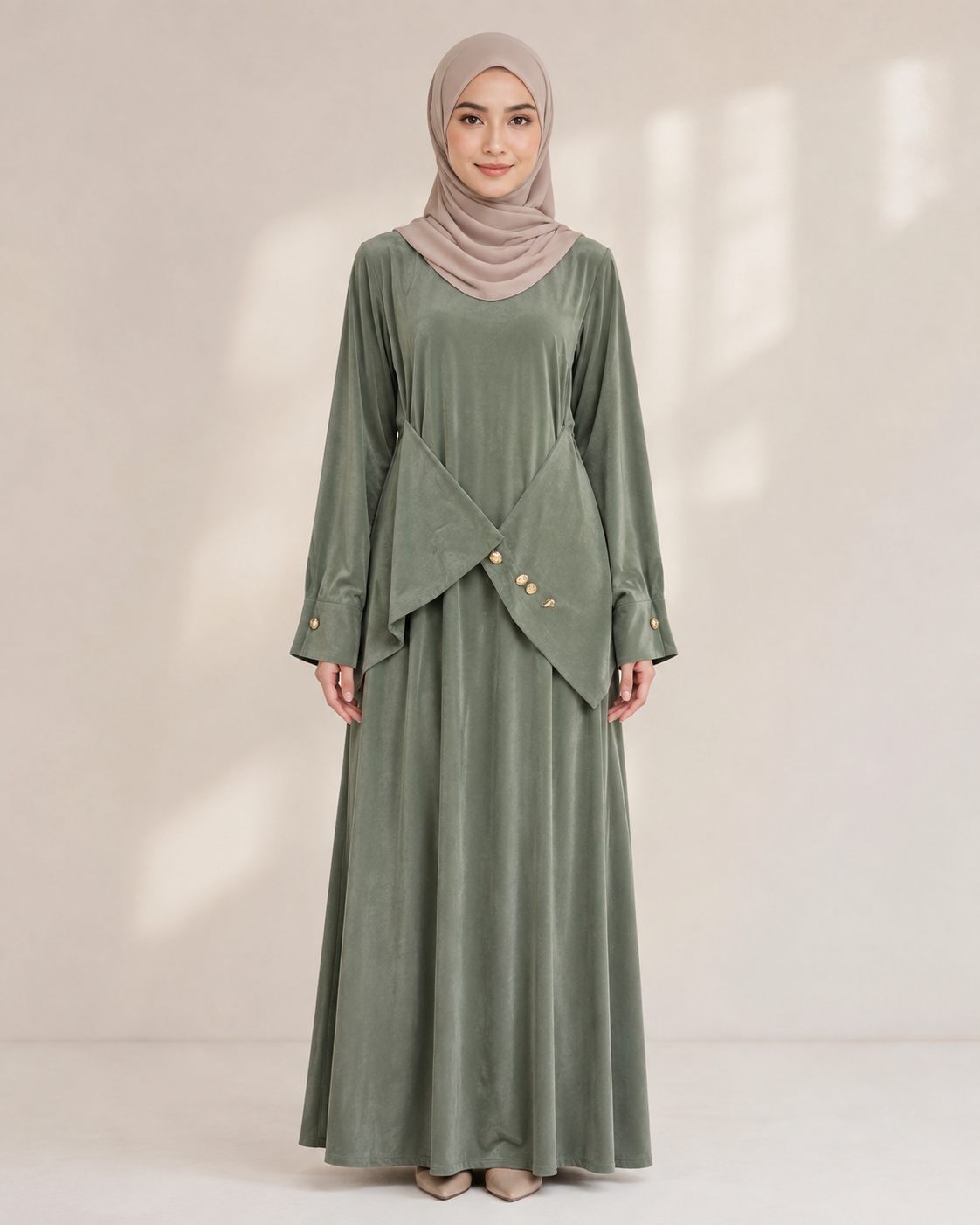 Olive Green Gold Accent Dress