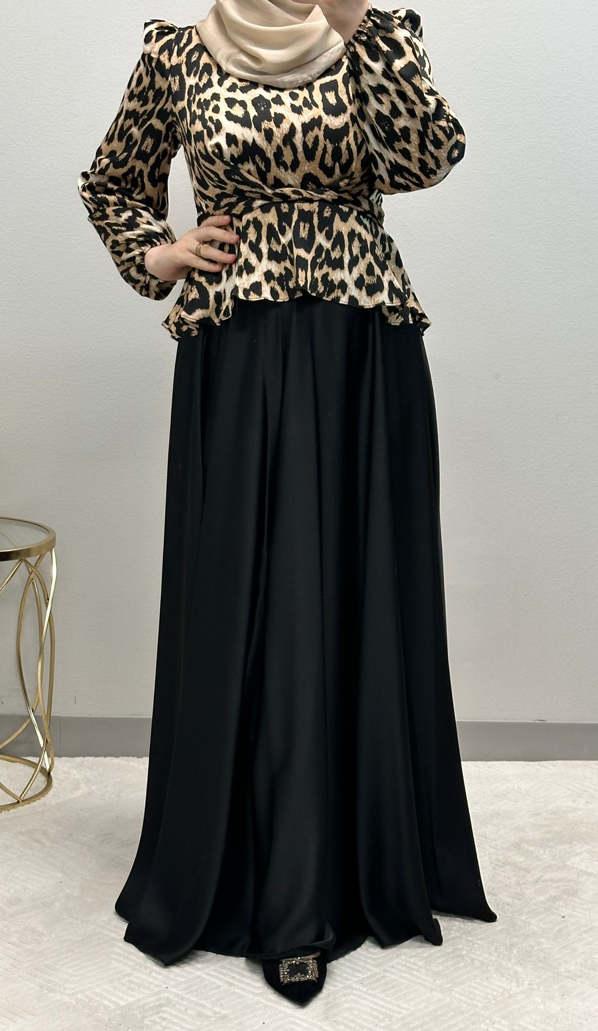 Contrast Maxi Dress: Tiger Print and Solid Black