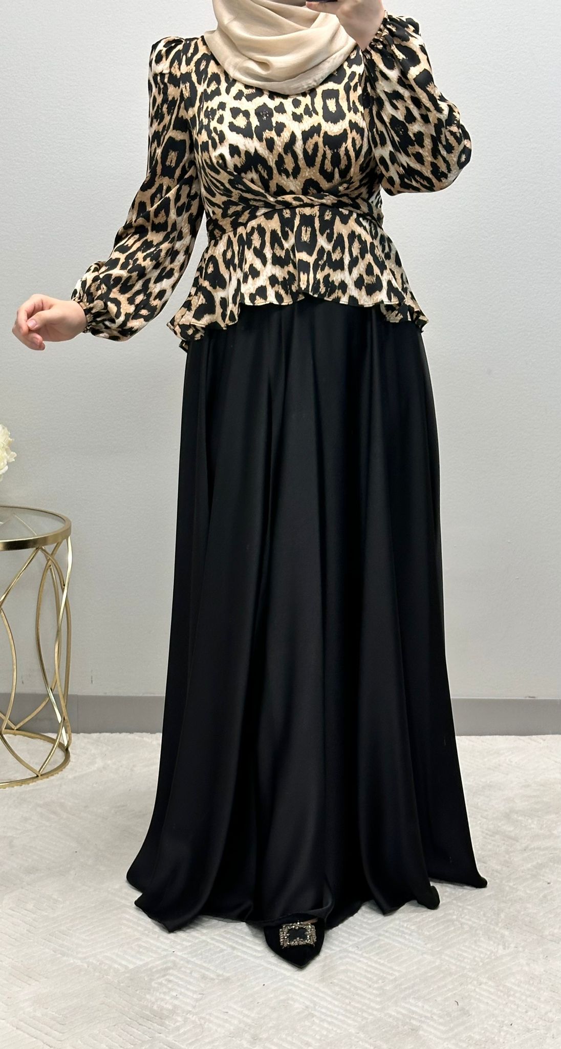 Contrast Maxi Dress: Tiger Print and Solid Black