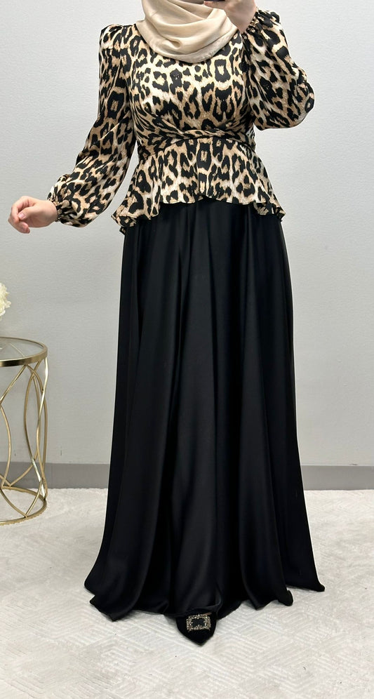 Contrast Maxi Dress: Tiger Print and Solid Black